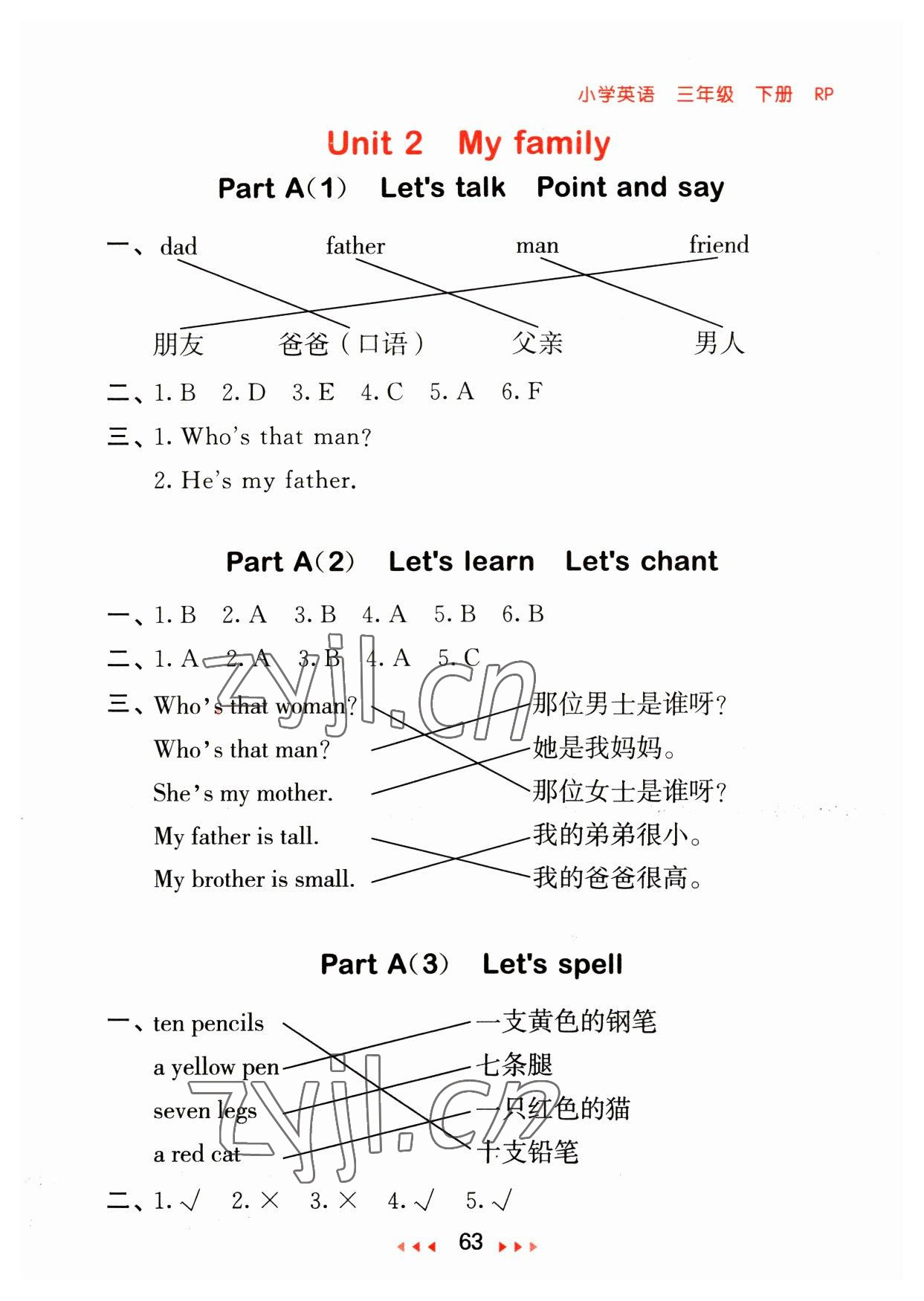 2023年53隨堂測三年級英語下冊人教PEP版 參考答案第3頁