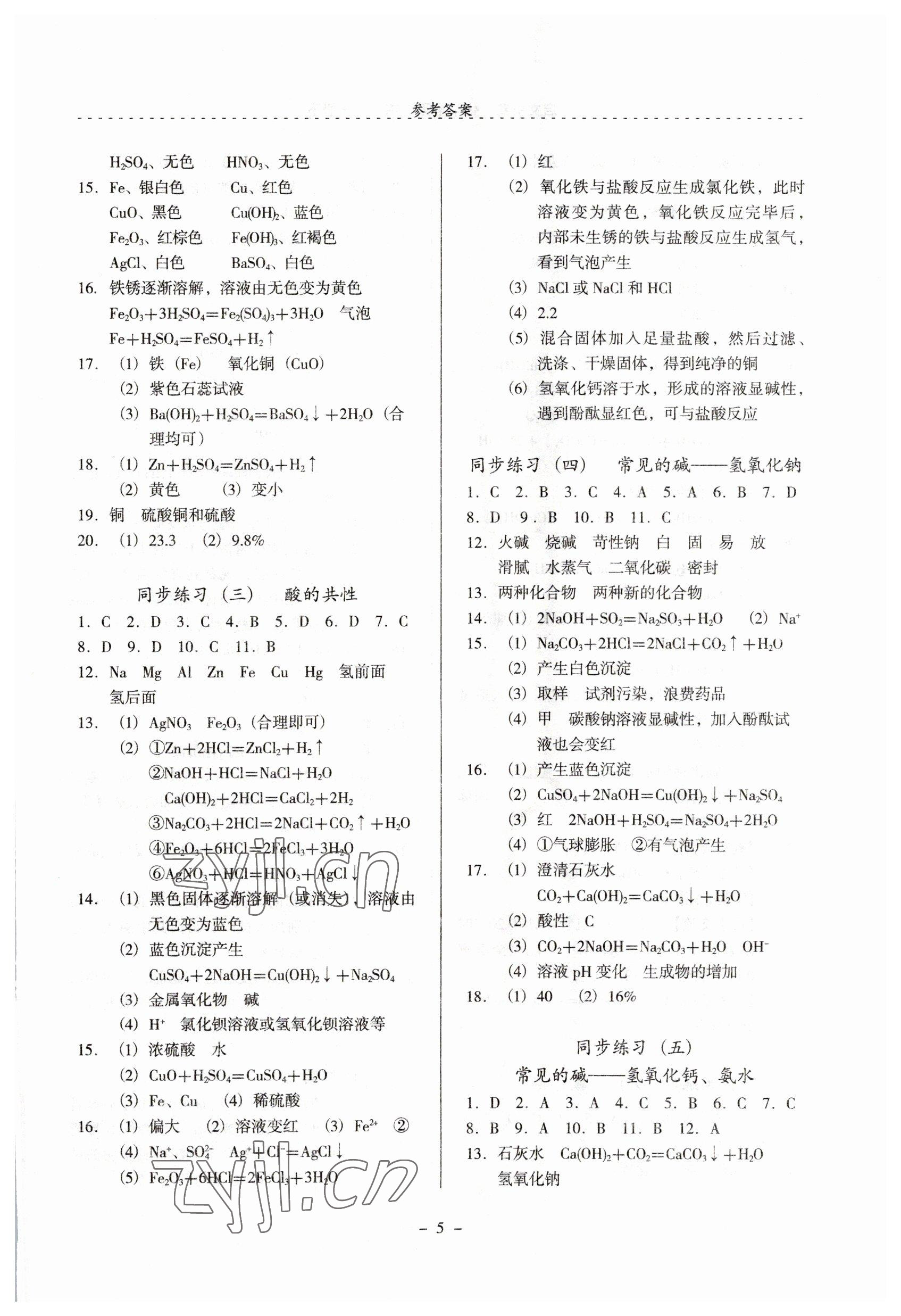 2023年启文引路九年级化学下册沪教版 参考答案第5页