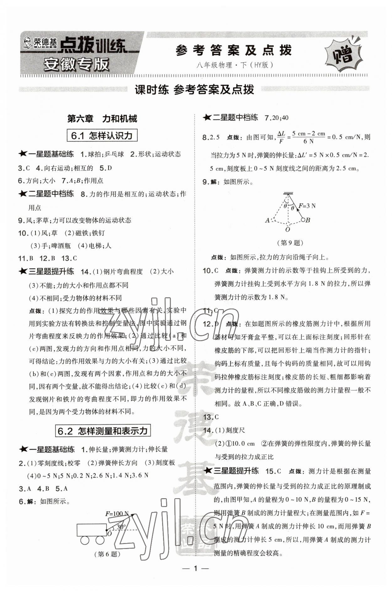 2023年點(diǎn)撥訓(xùn)練八年級(jí)物理下冊(cè)滬粵版安徽專版 第1頁