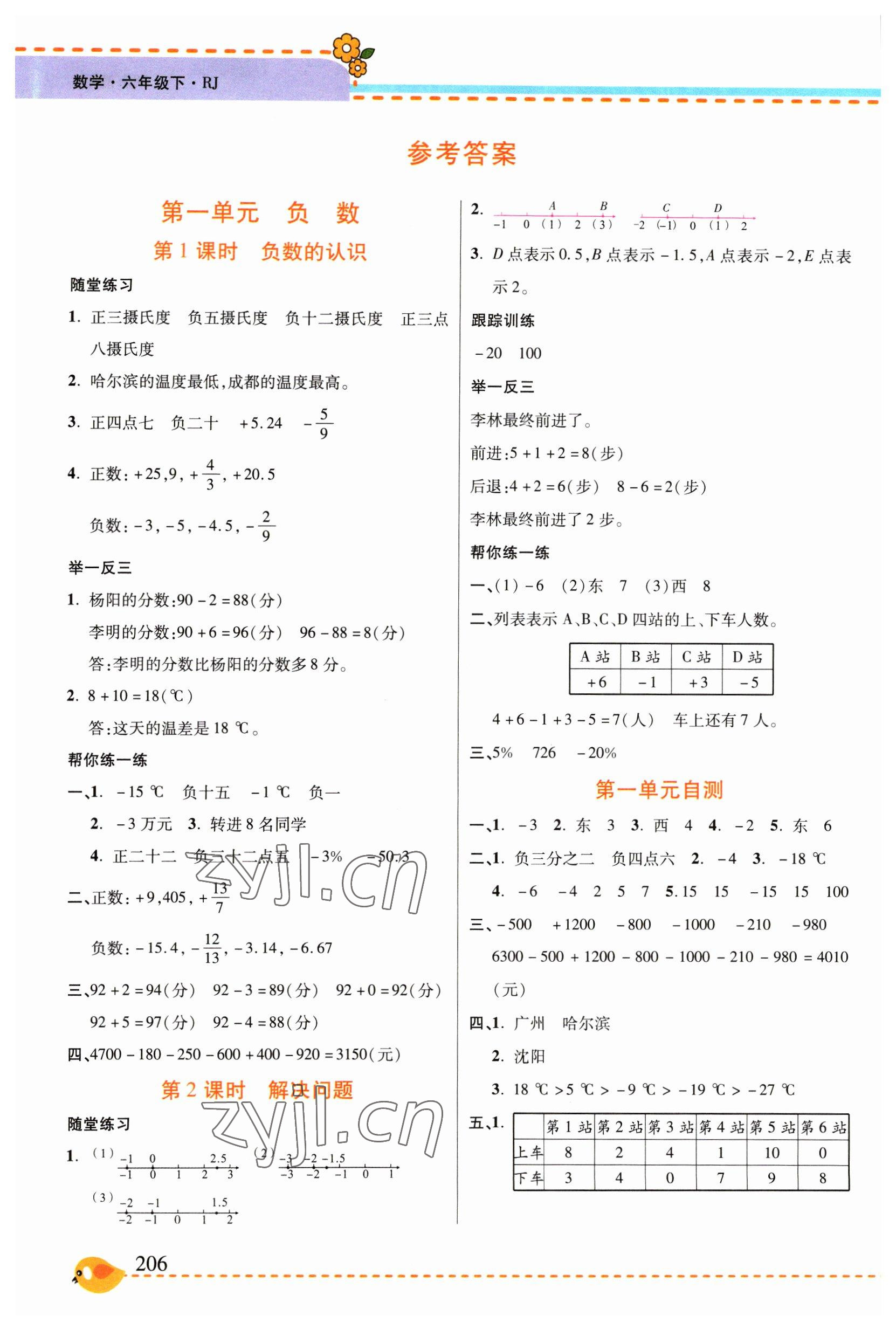 2023年幫你學(xué)六年級(jí)數(shù)學(xué)下冊(cè)人教版 參考答案第1頁(yè)