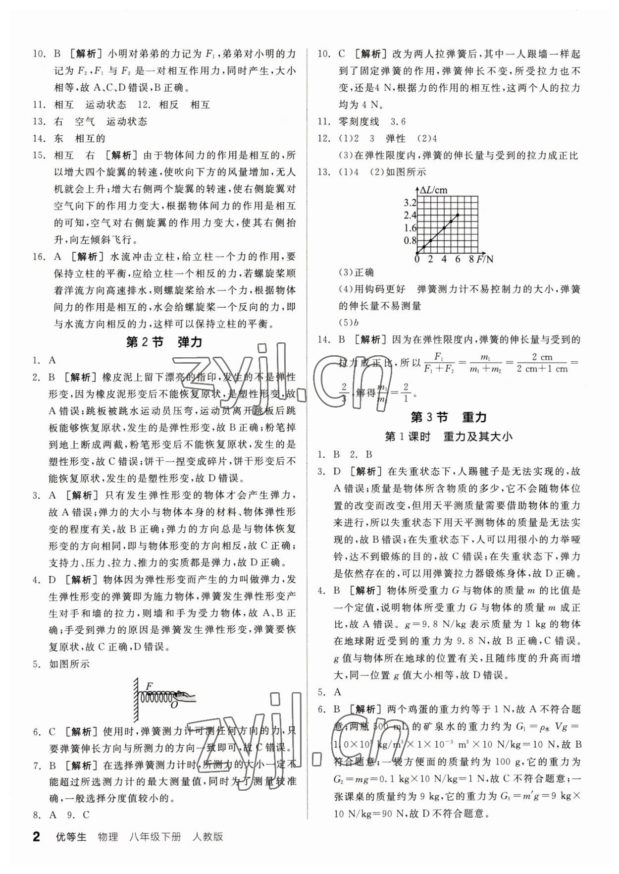 2023年全品優(yōu)等生八年級(jí)物理下冊(cè)人教版 參考答案第2頁(yè)