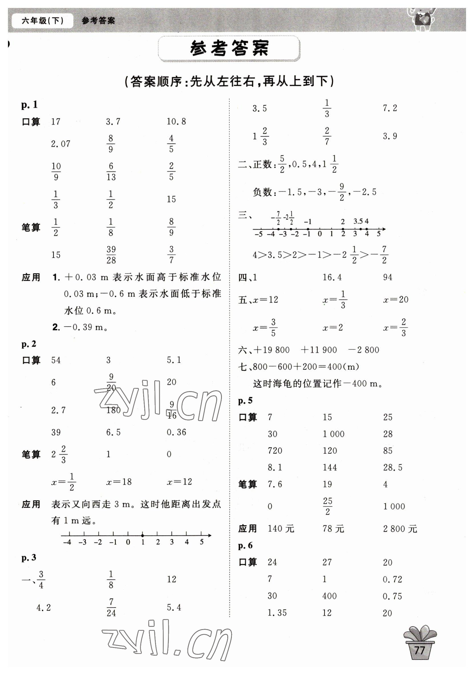 2023年口算神童六年級數(shù)學(xué)下冊人教版 第1頁