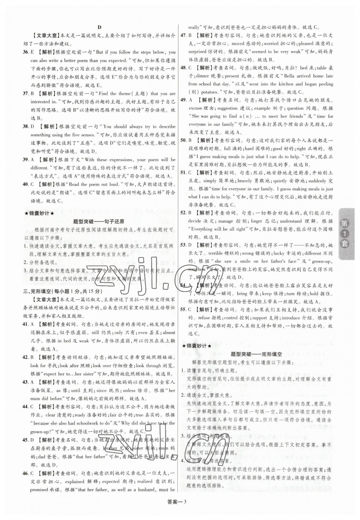 2023年領揚中考卷英語河南專版 參考答案第2頁