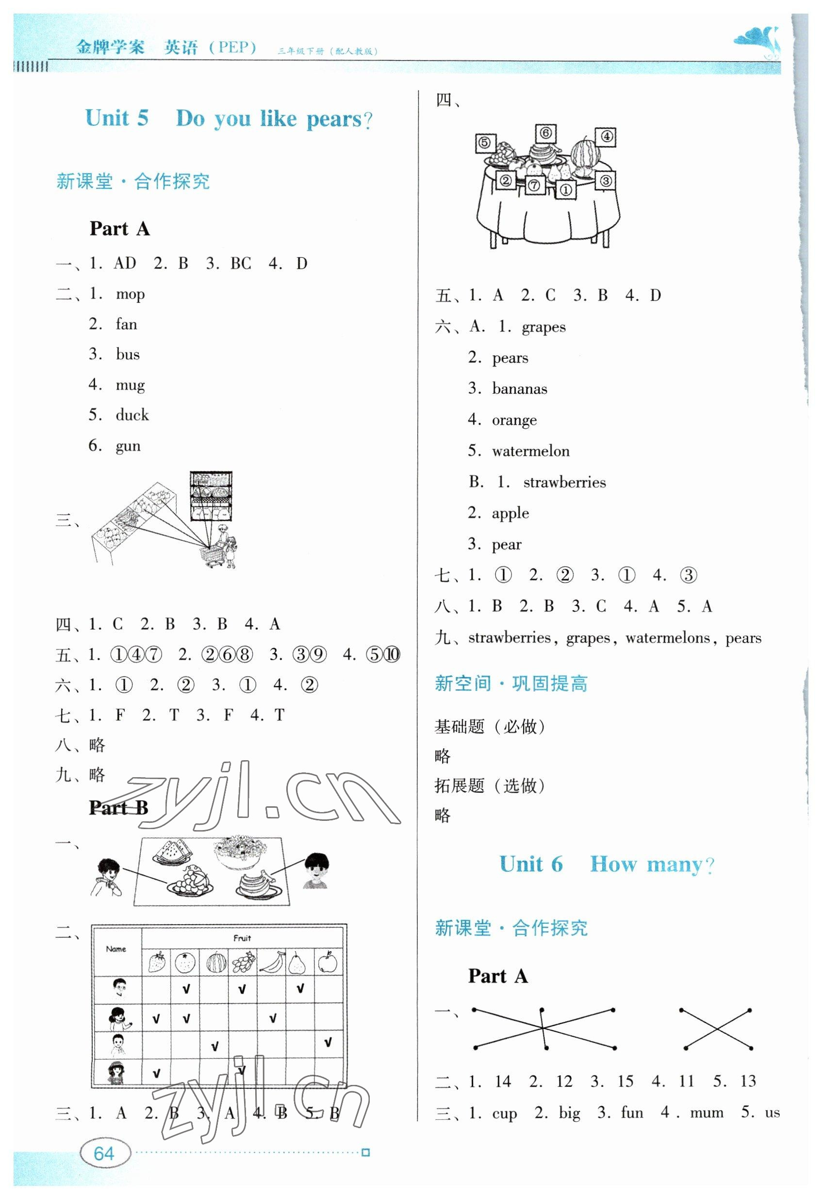 2023年南方新課堂金牌學案三年級英語下冊人教版 參考答案第4頁