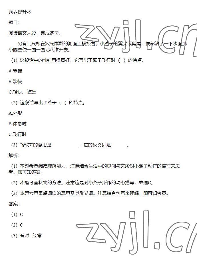 2023年同步实践评价课程基础训练三年级语文下册人教版 参考答案第13页