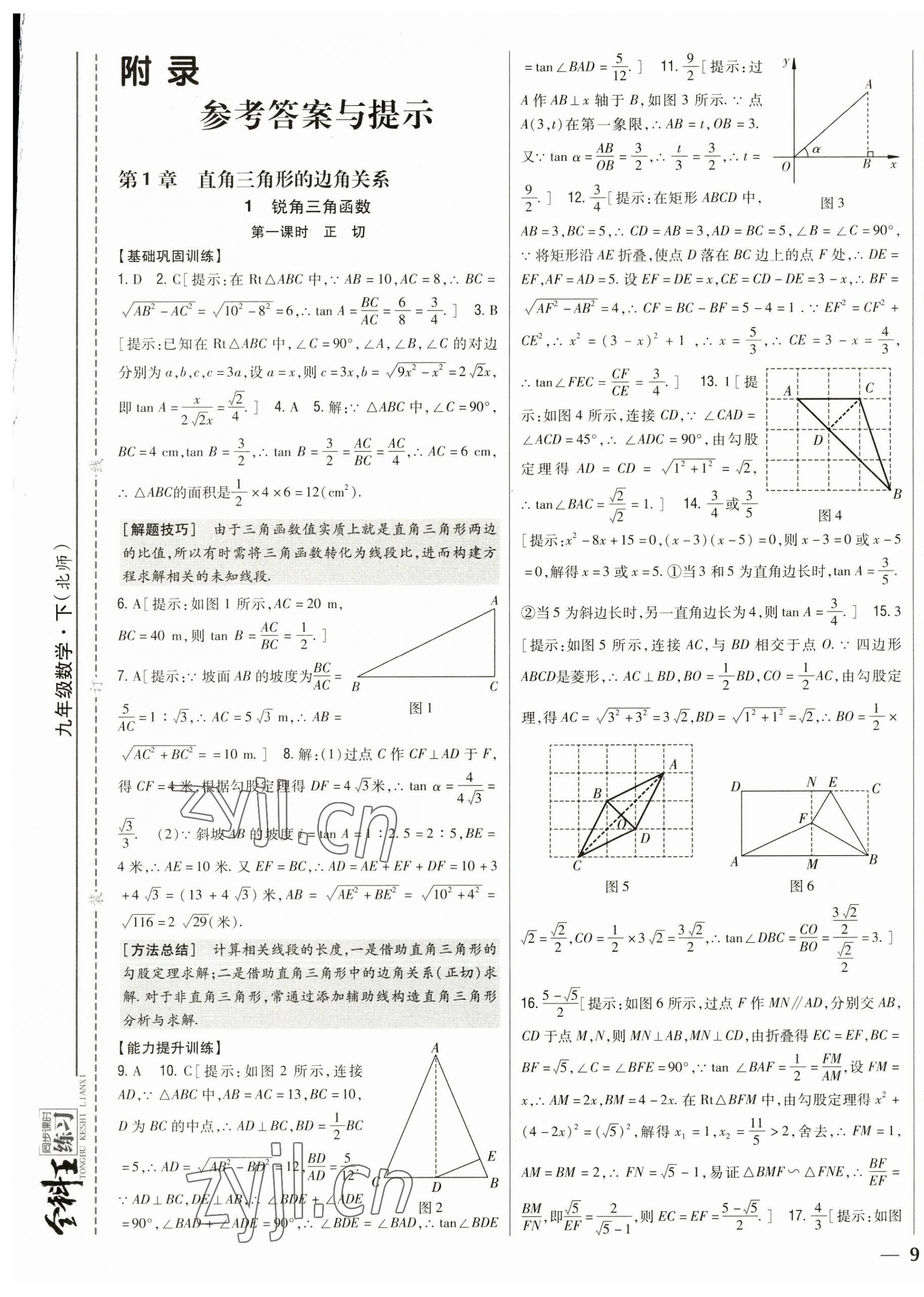 2023年全科王同步课时练习九年级数学下册北师大版 参考答案第1页