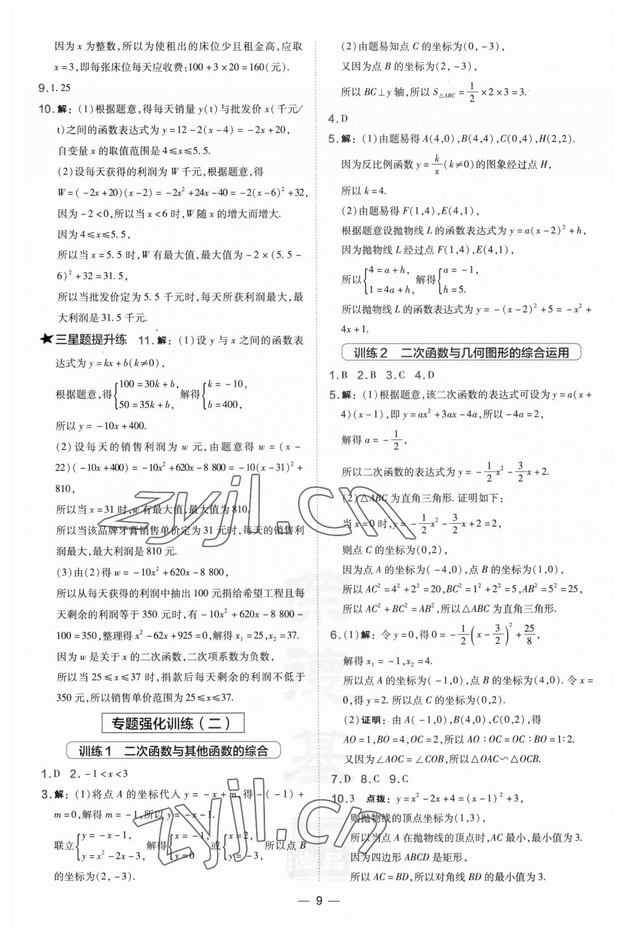 2023年点拨训练九年级数学下册湘教版 参考答案第9页