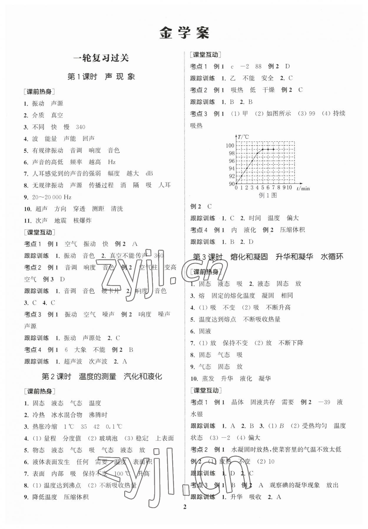 2023年通城学典中考总复习物理江苏专版 参考答案第1页