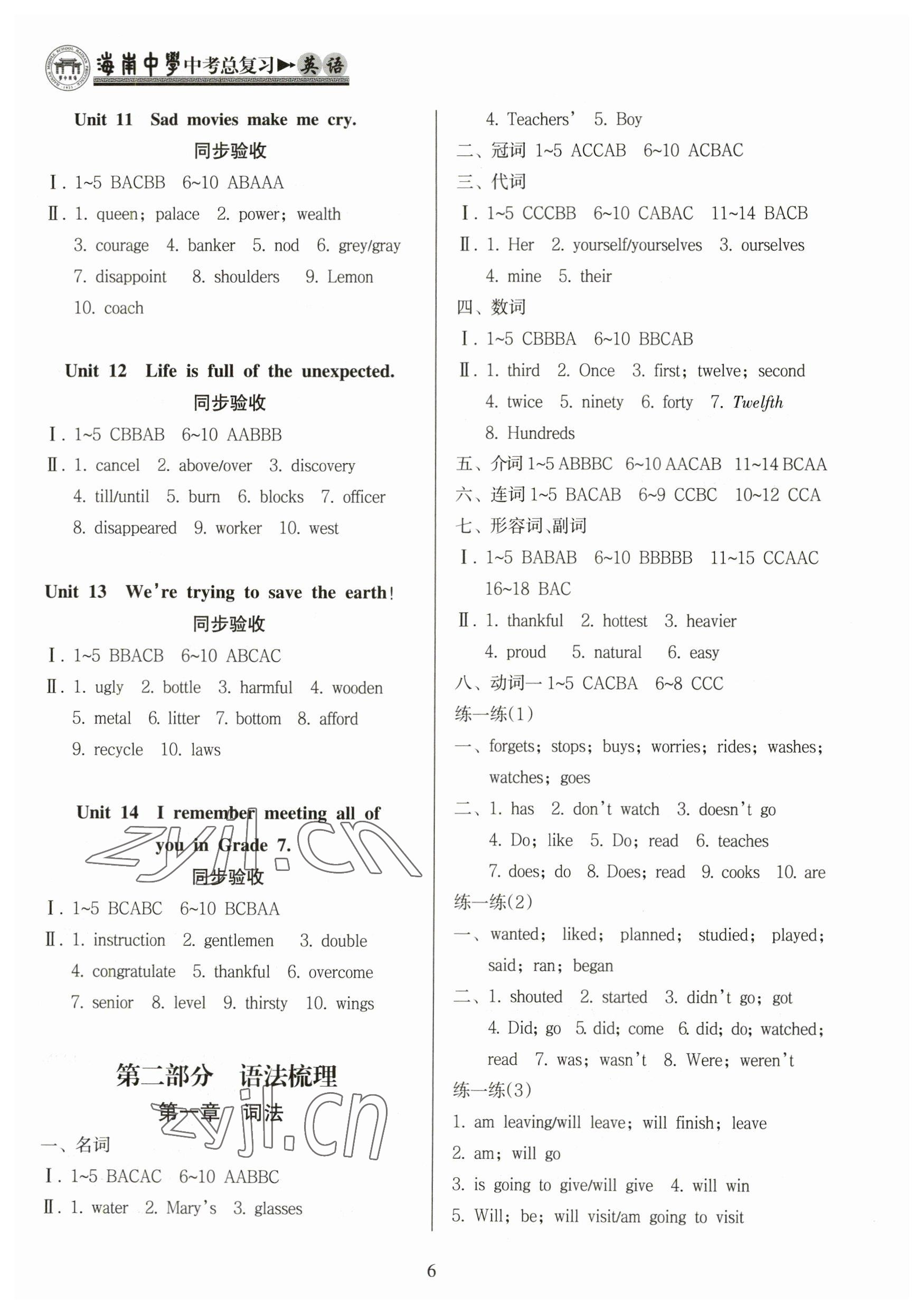 2023年海南中學(xué)中考總復(fù)習(xí)英語人教版 參考答案第6頁