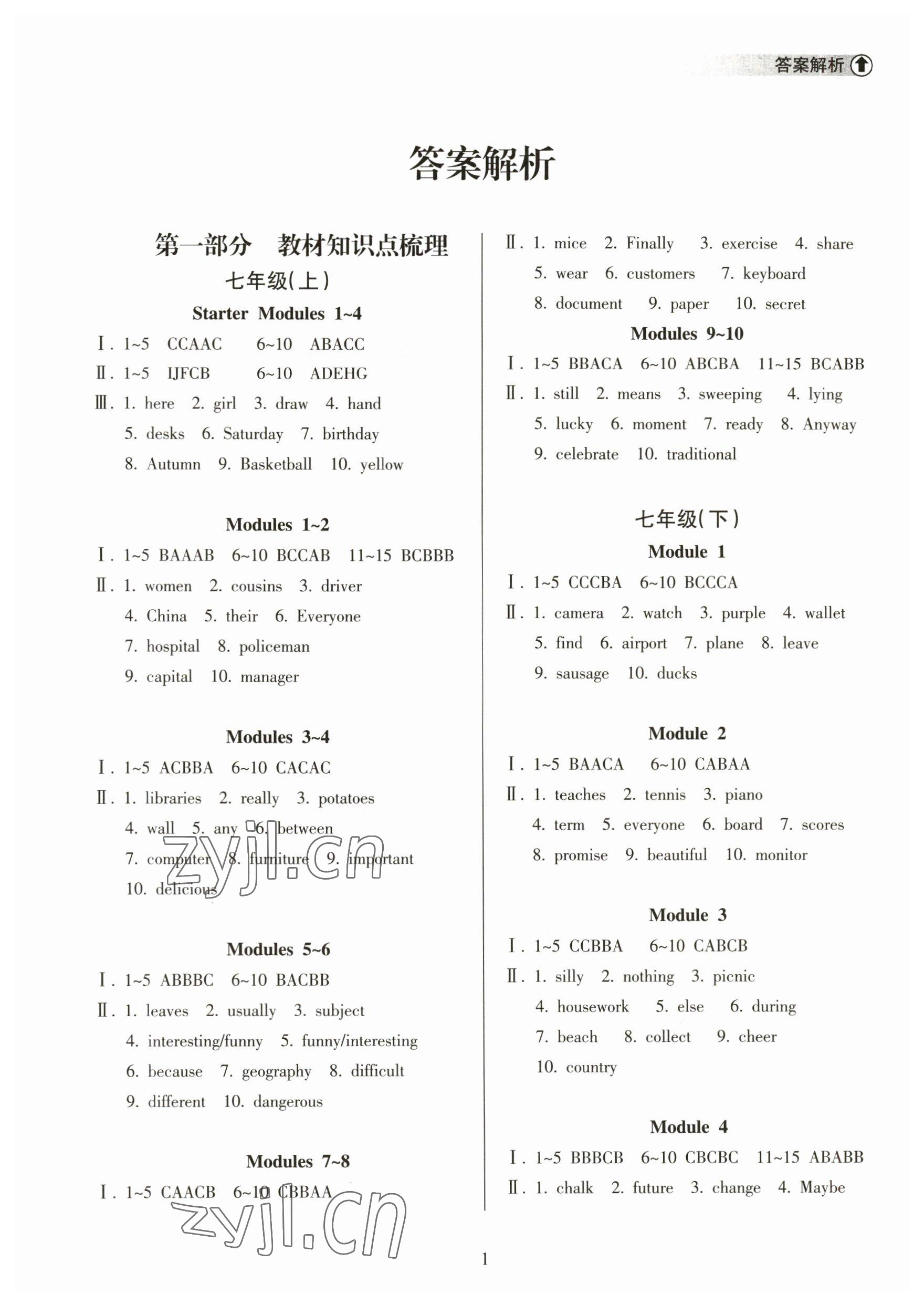 2023年海南中學中考總復習英語外研版 參考答案第1頁