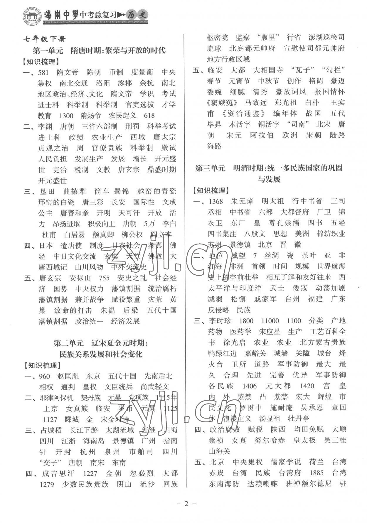 2023年海南中學(xué)中考總復(fù)習(xí)歷史人教版 參考答案第2頁