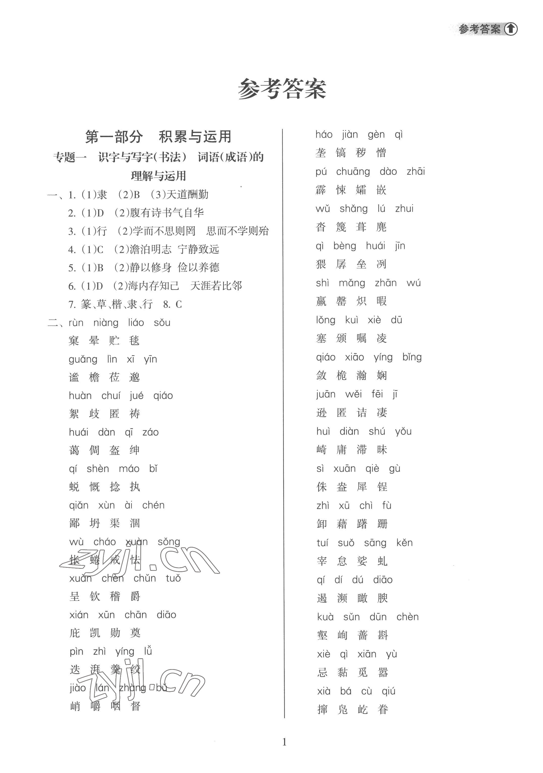 2023年海南中學(xué)中考總復(fù)習(xí)語(yǔ)文人教版 參考答案第1頁(yè)