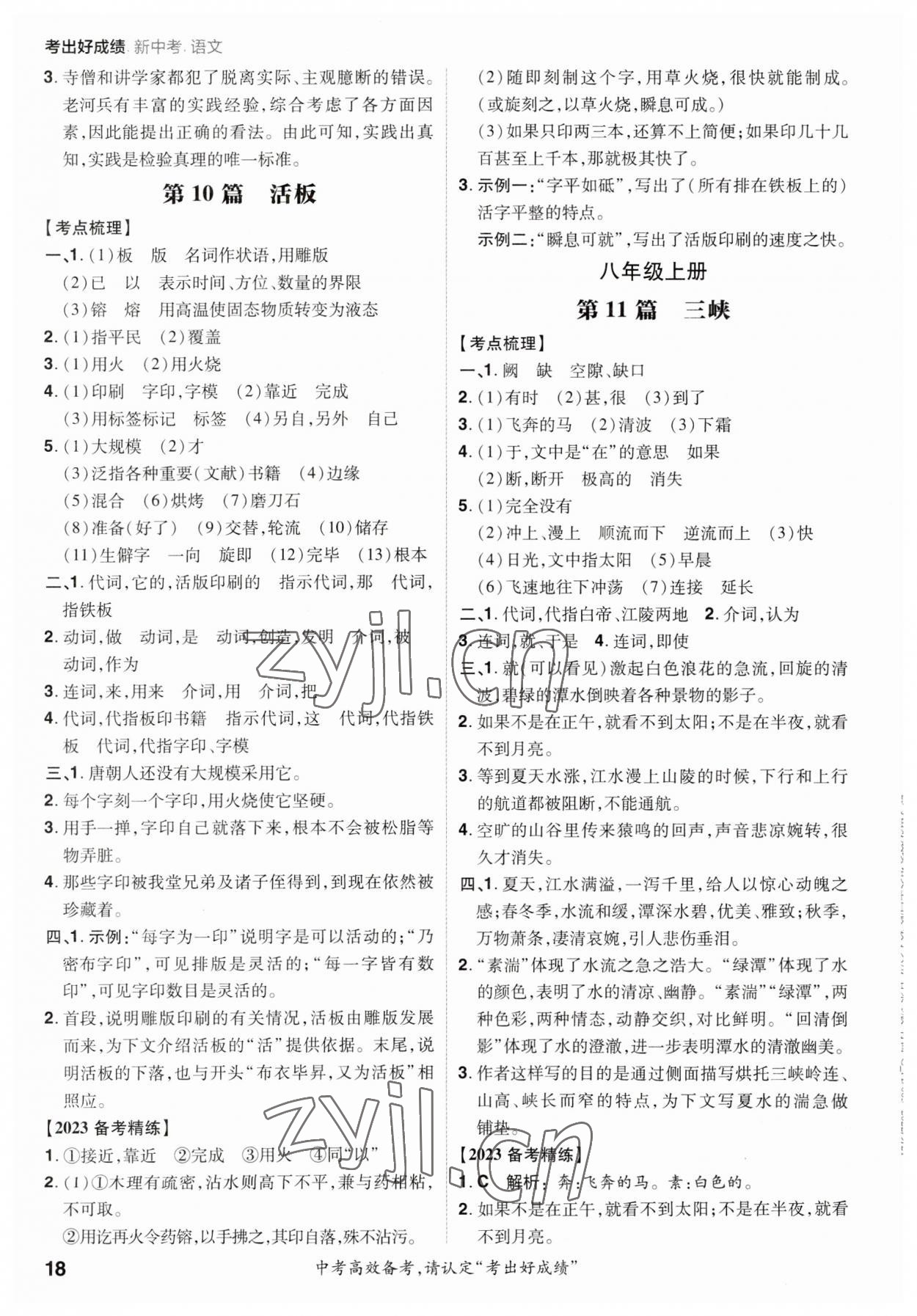 2023年考出好成績中考總復(fù)習(xí)語文 參考答案第17頁