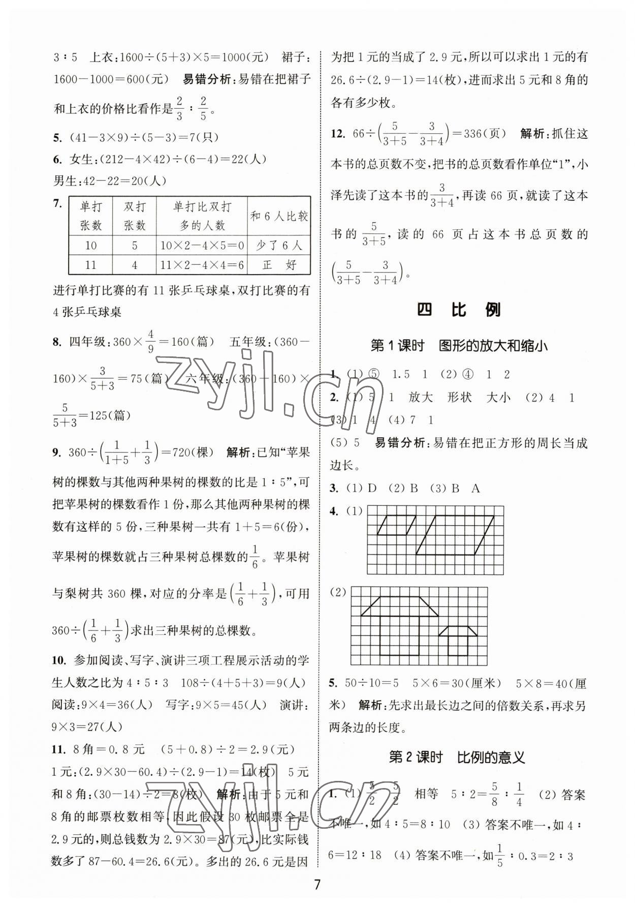 2023年通城學典課時作業(yè)本六年級數(shù)學下冊蘇教版 參考答案第7頁