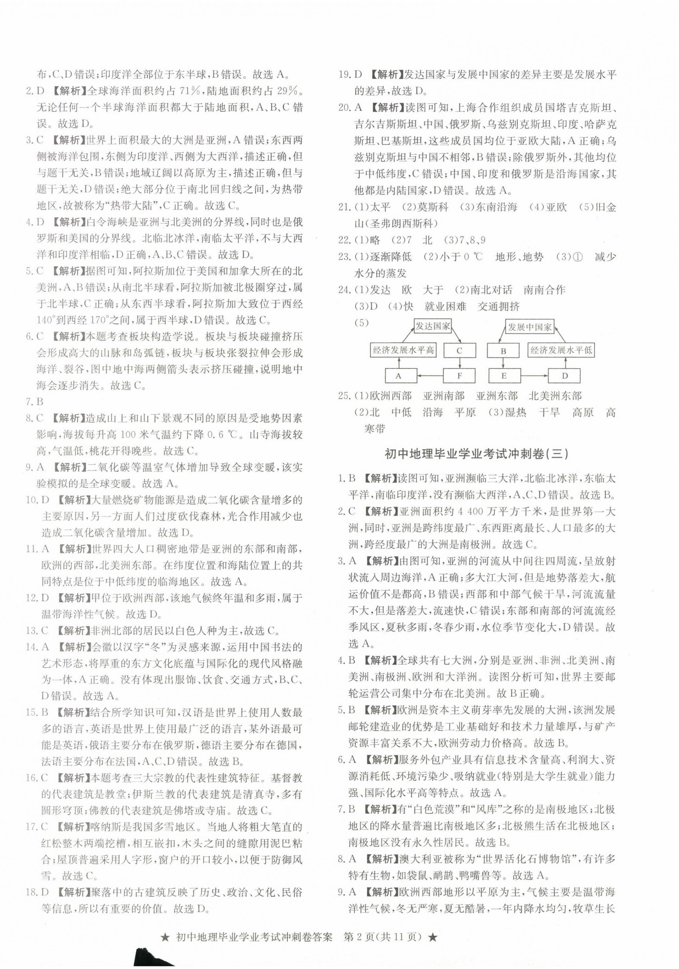 2023年初中毕业学业考试冲刺仿真组合卷冲刺卷地理 参考答案第2页