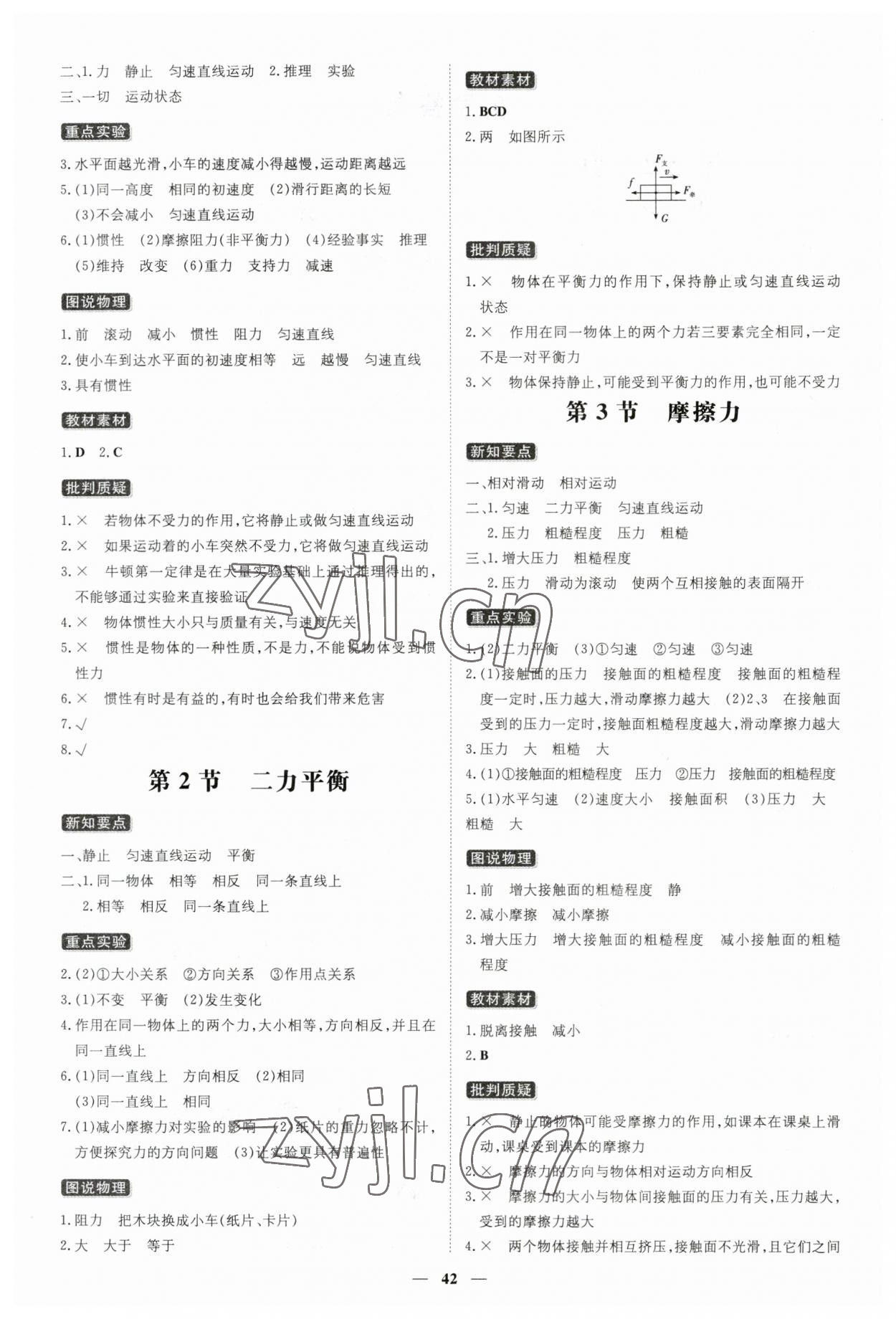 2023年練案八年級物理下冊人教版 參考答案第2頁