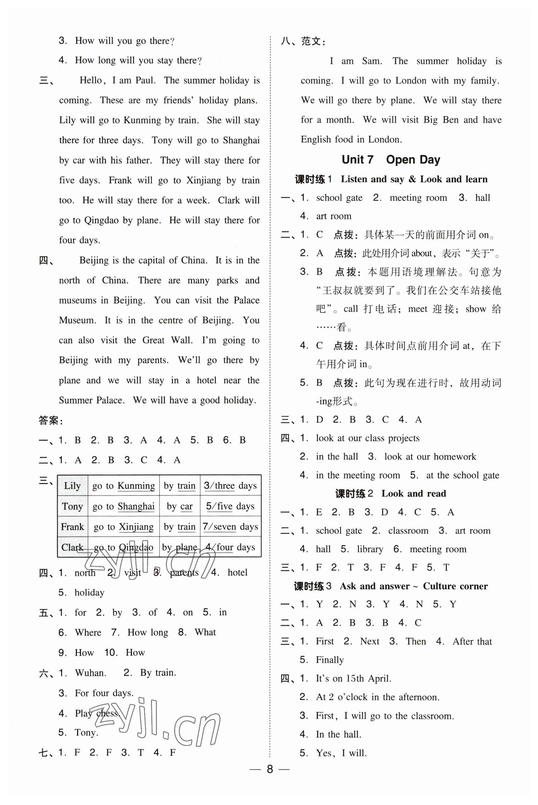 2023年綜合應(yīng)用創(chuàng)新題典中點(diǎn)五年級英語下冊滬教版三起 參考答案第8頁