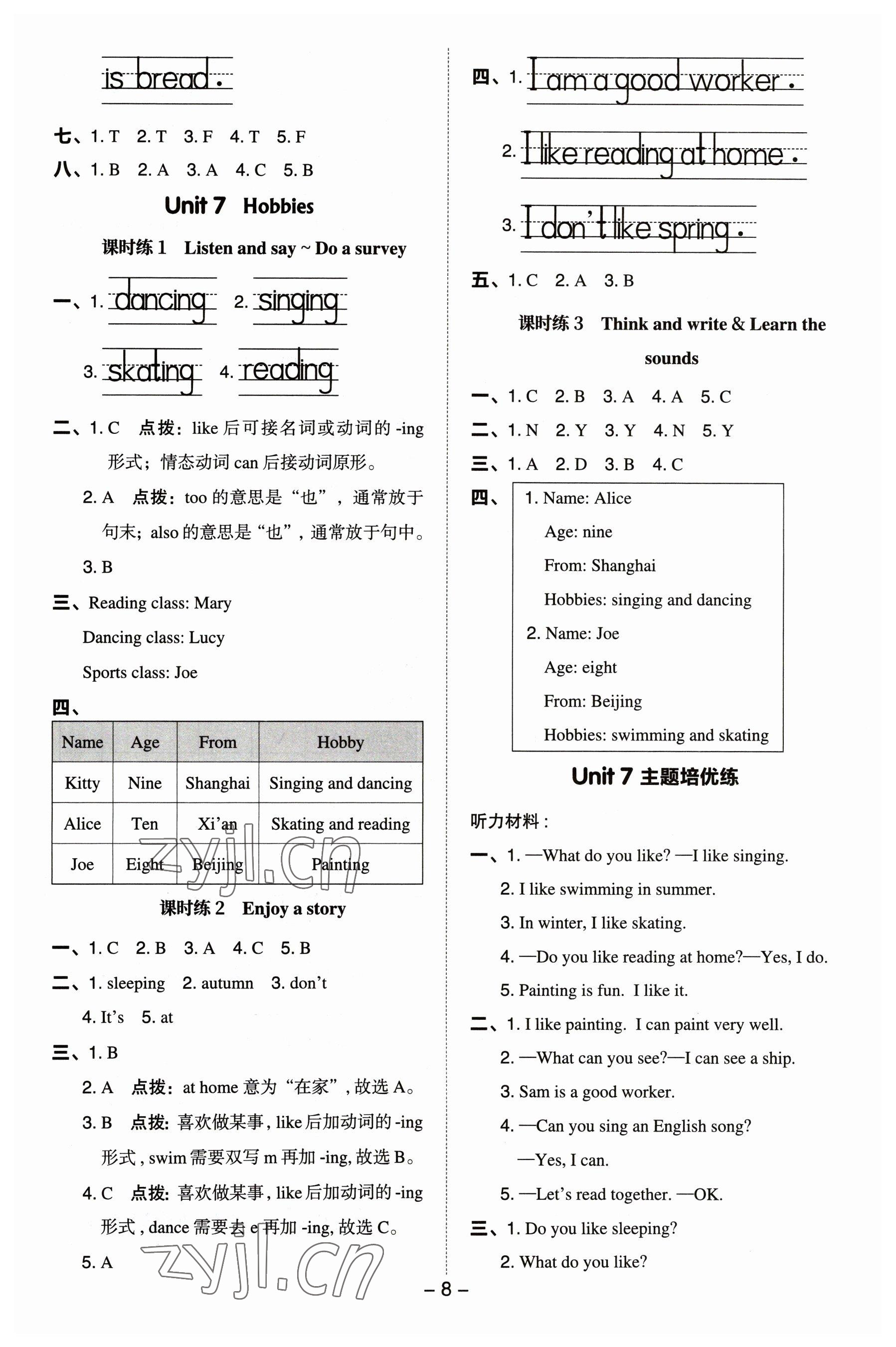 2023年綜合應(yīng)用創(chuàng)新題典中點三年級英語下冊滬教版三起 參考答案第8頁