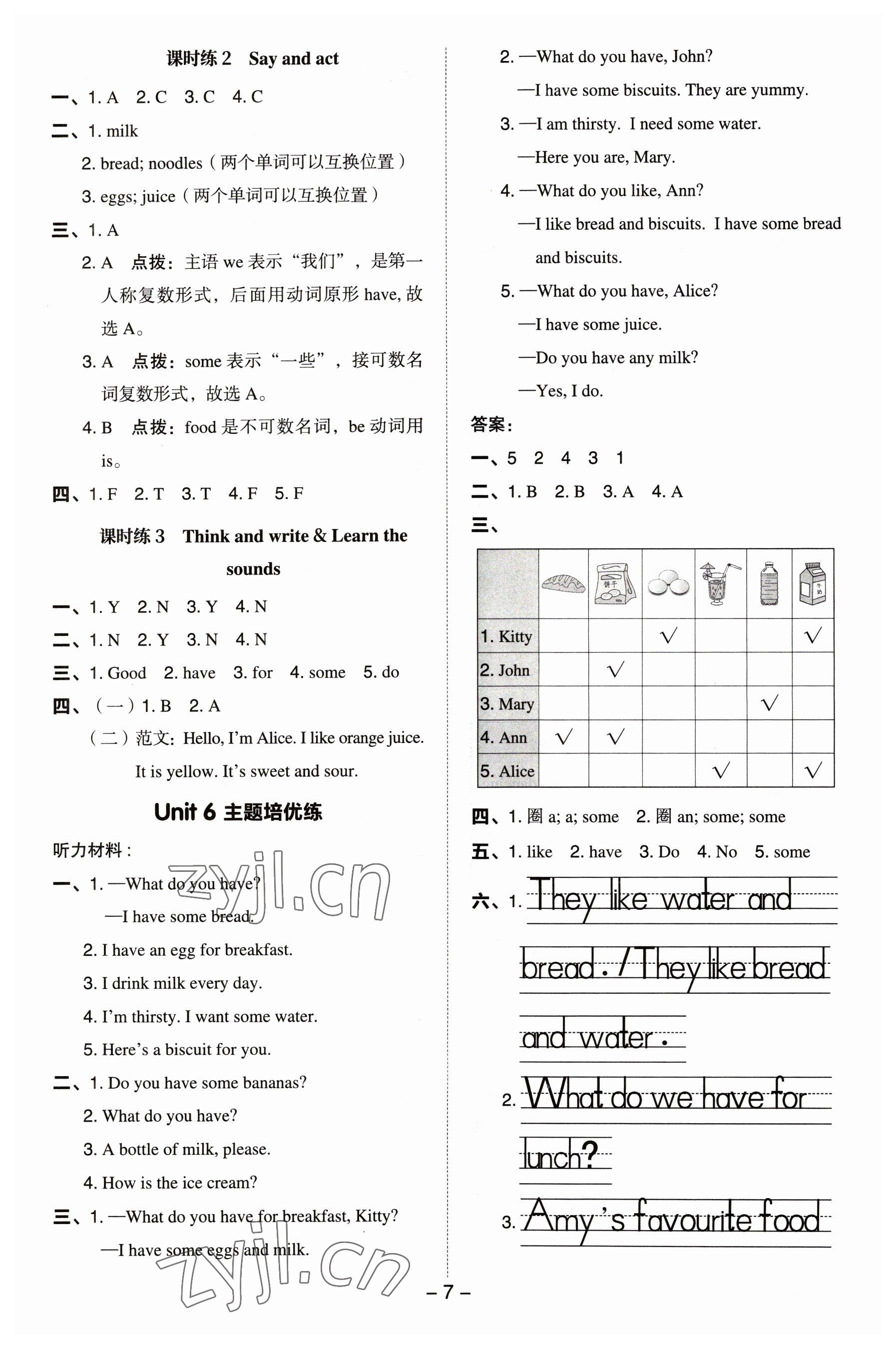 2023年綜合應(yīng)用創(chuàng)新題典中點三年級英語下冊滬教版三起 參考答案第7頁