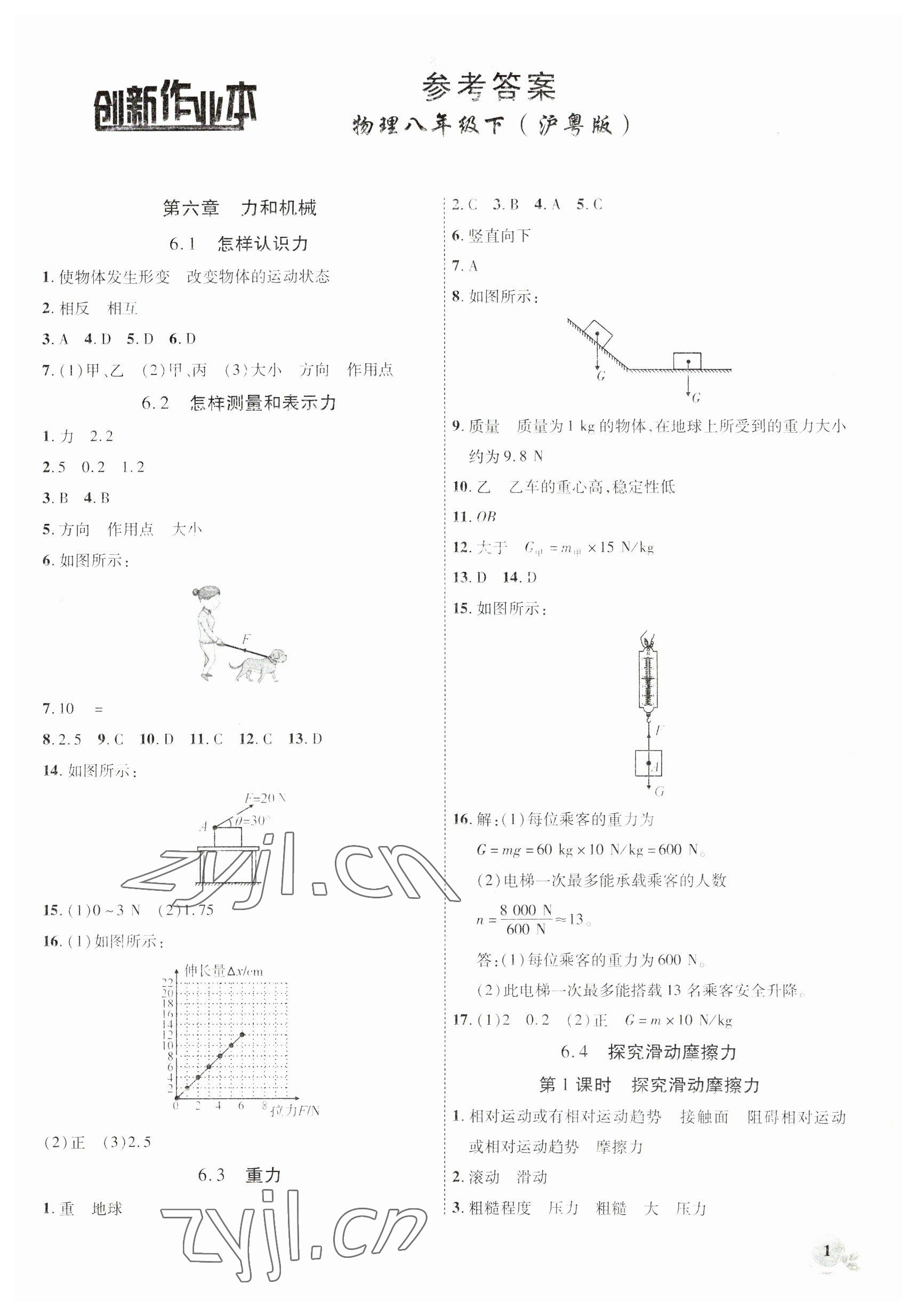 2023年創(chuàng)新課堂創(chuàng)新作業(yè)本八年級物理下冊滬粵版 第1頁