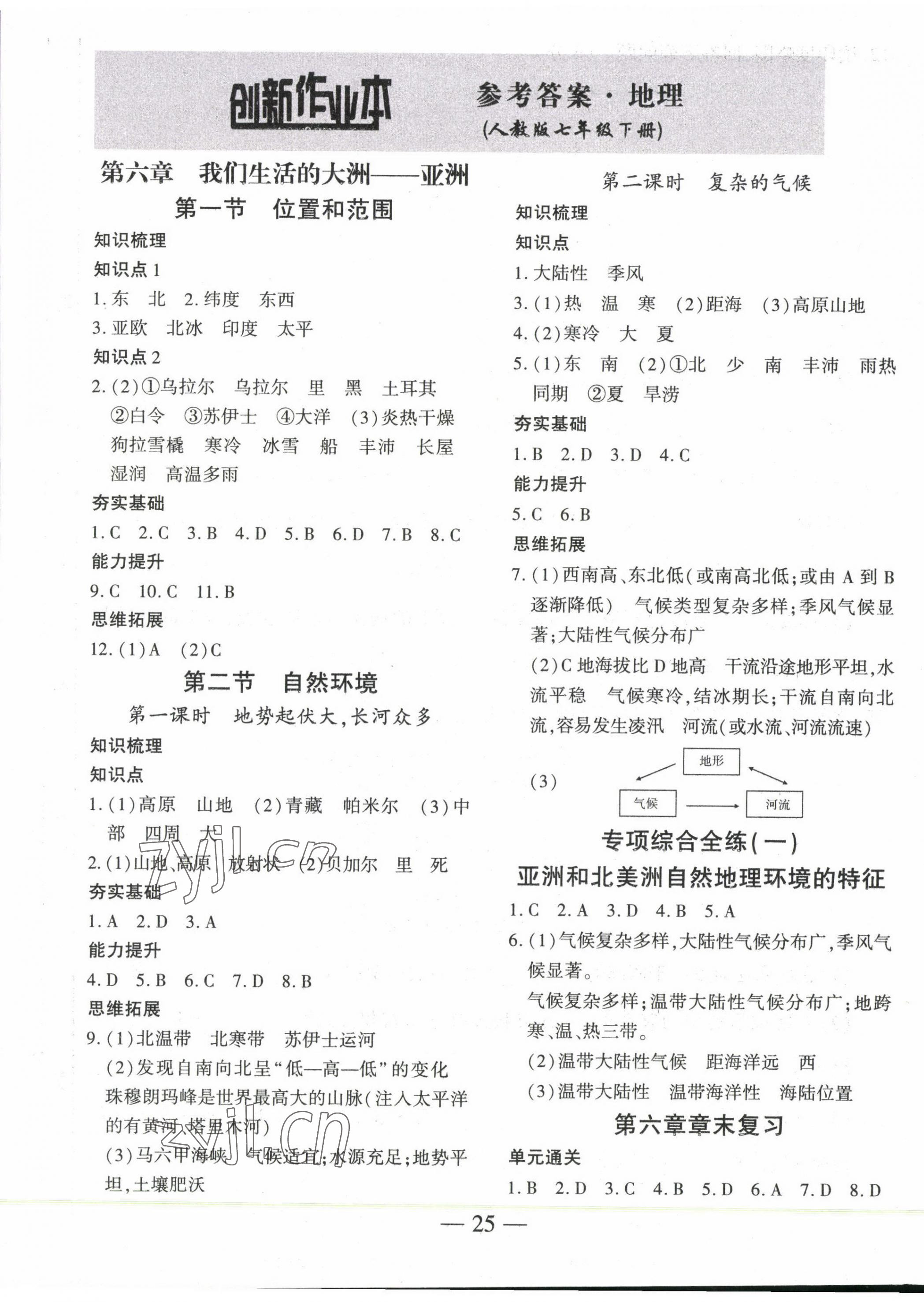 2023年創(chuàng)新課堂創(chuàng)新作業(yè)本七年級(jí)地理下冊(cè)人教版 第1頁