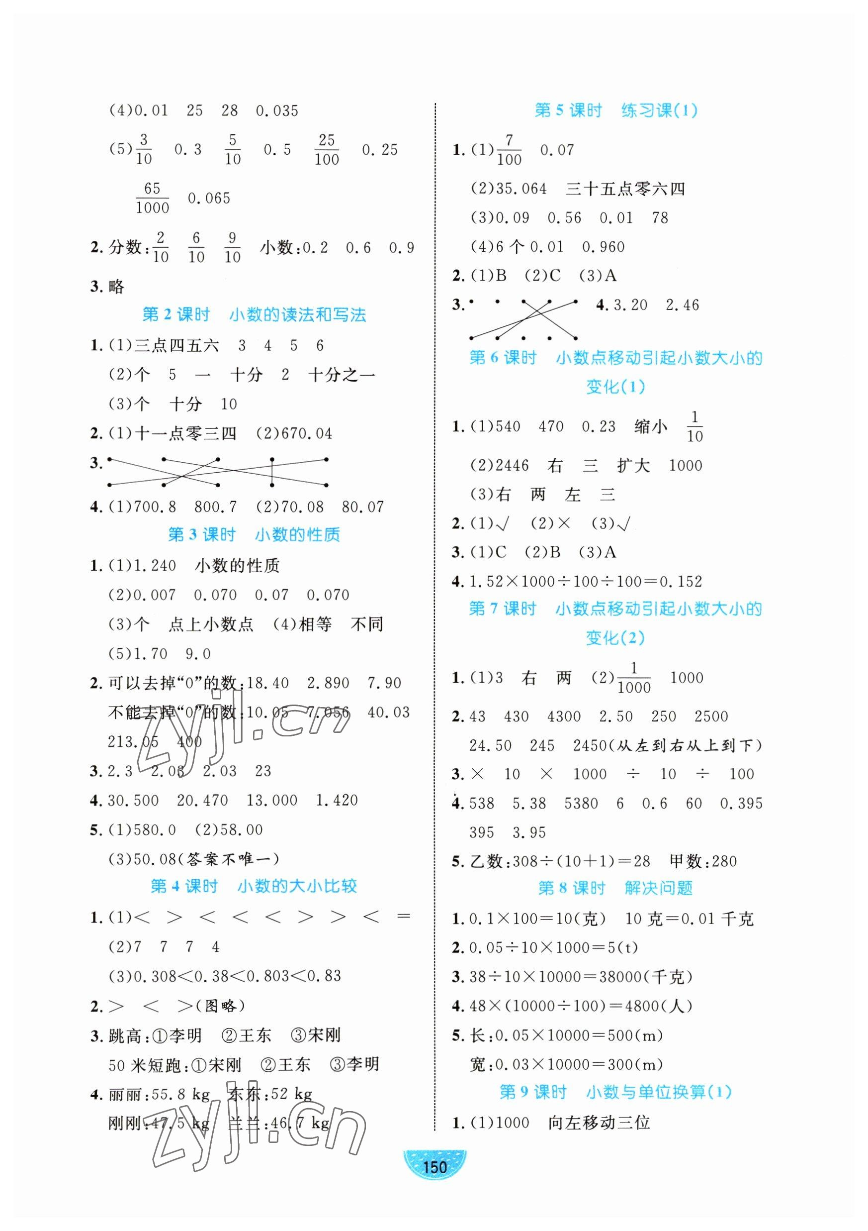 2023年黃岡名師天天練四年級數(shù)學(xué)下冊人教版 參考答案第4頁