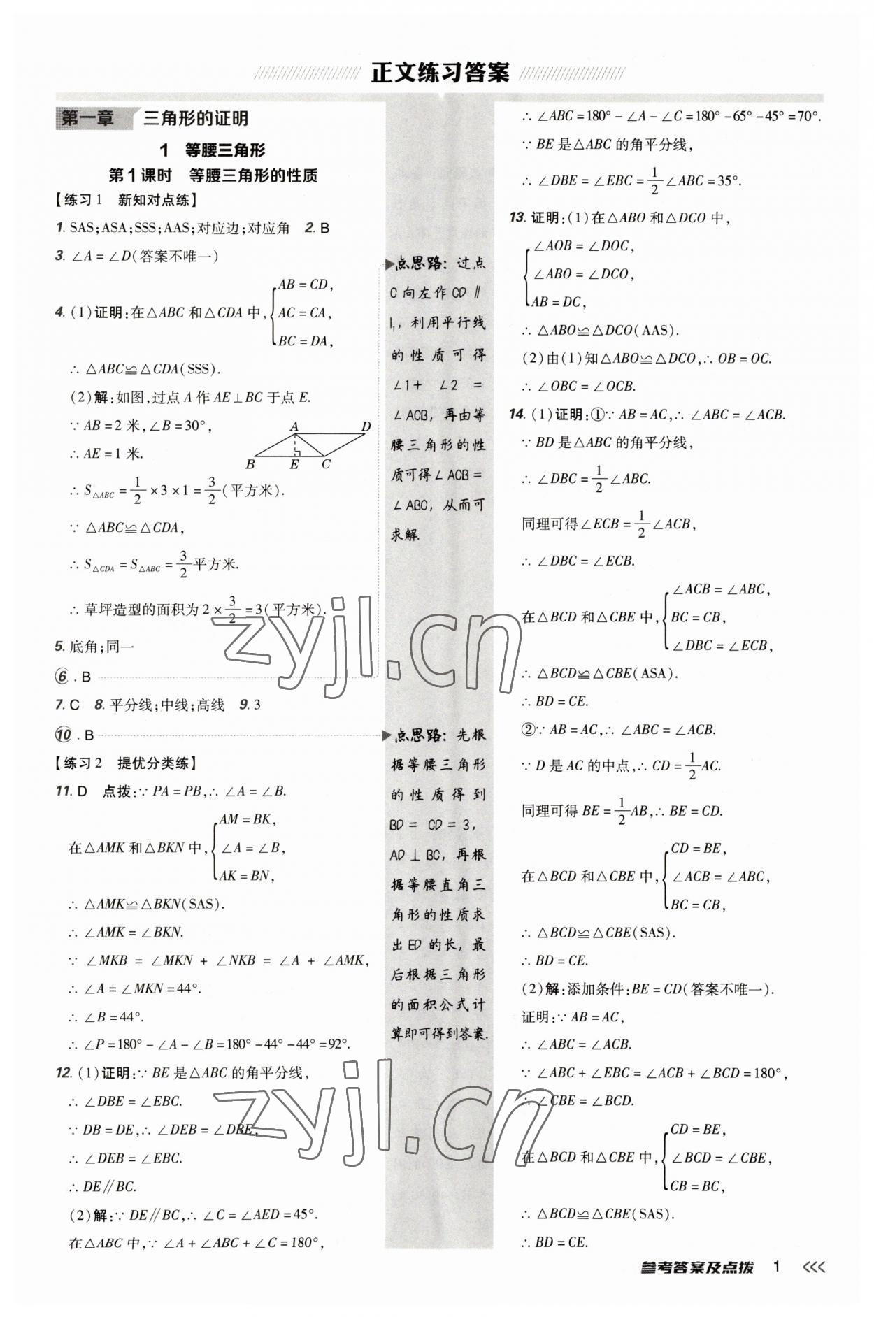 2023年點撥訓練八年級數(shù)學下冊北師大版 參考答案第1頁