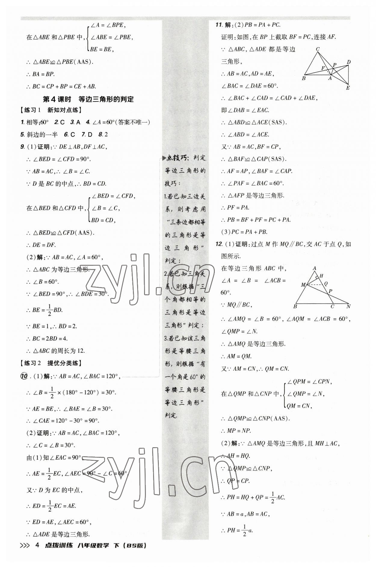 2023年點撥訓練八年級數(shù)學下冊北師大版 參考答案第4頁