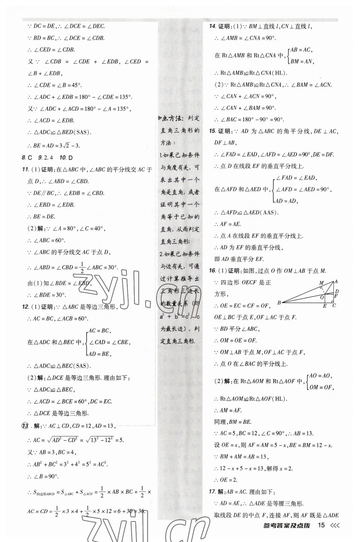 2023年點撥訓練八年級數(shù)學下冊北師大版 參考答案第15頁