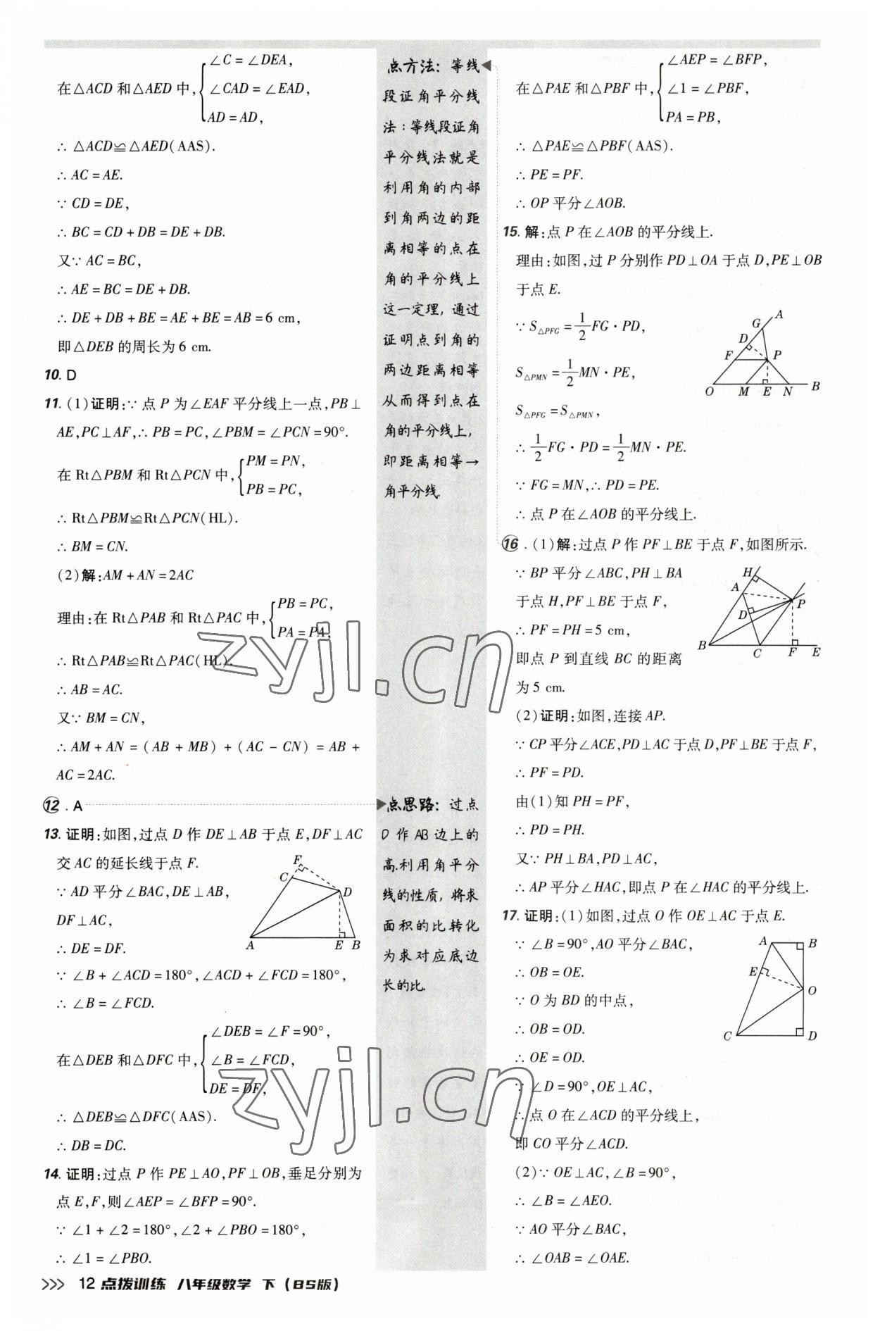 2023年點撥訓(xùn)練八年級數(shù)學(xué)下冊北師大版 參考答案第12頁