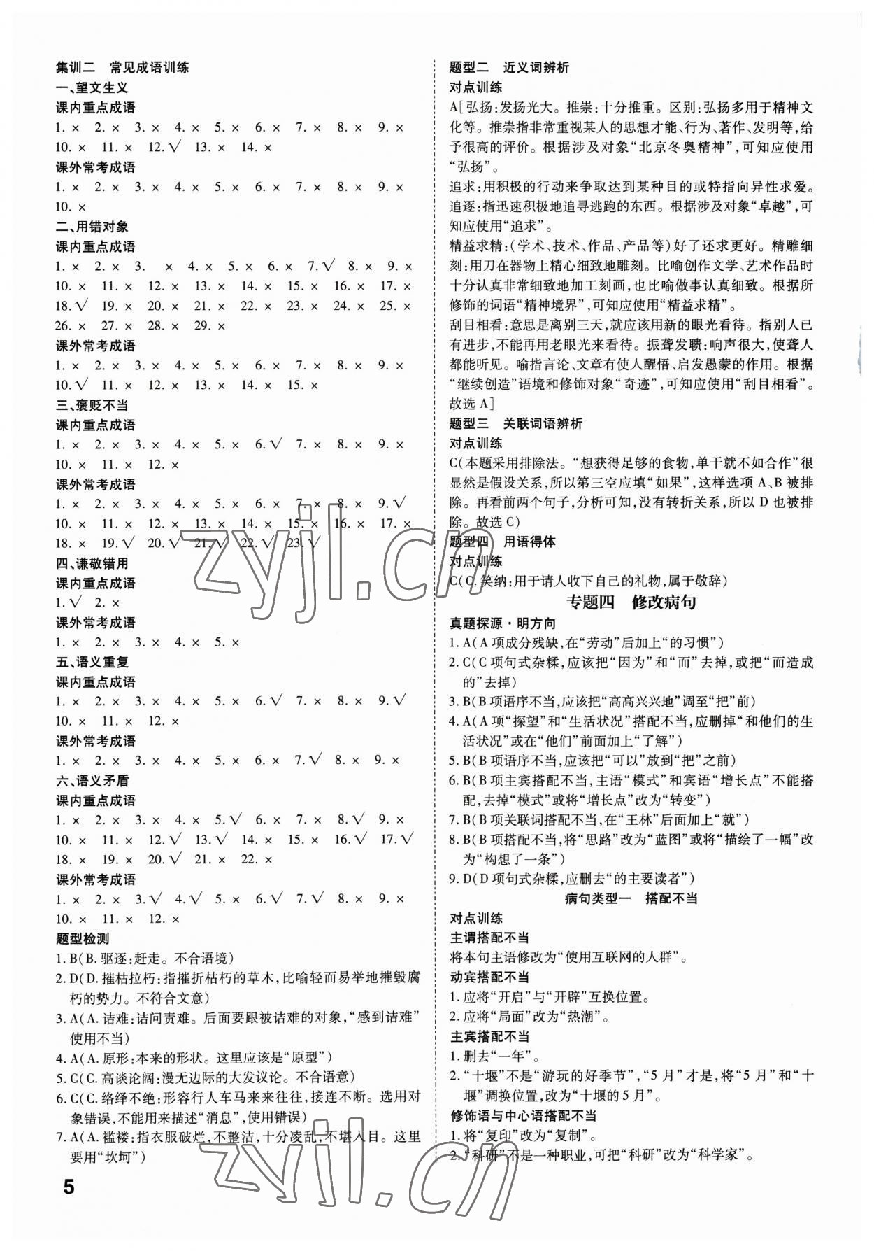 2023年鼎成中考精準(zhǔn)提分語文廣東專版 參考答案第5頁