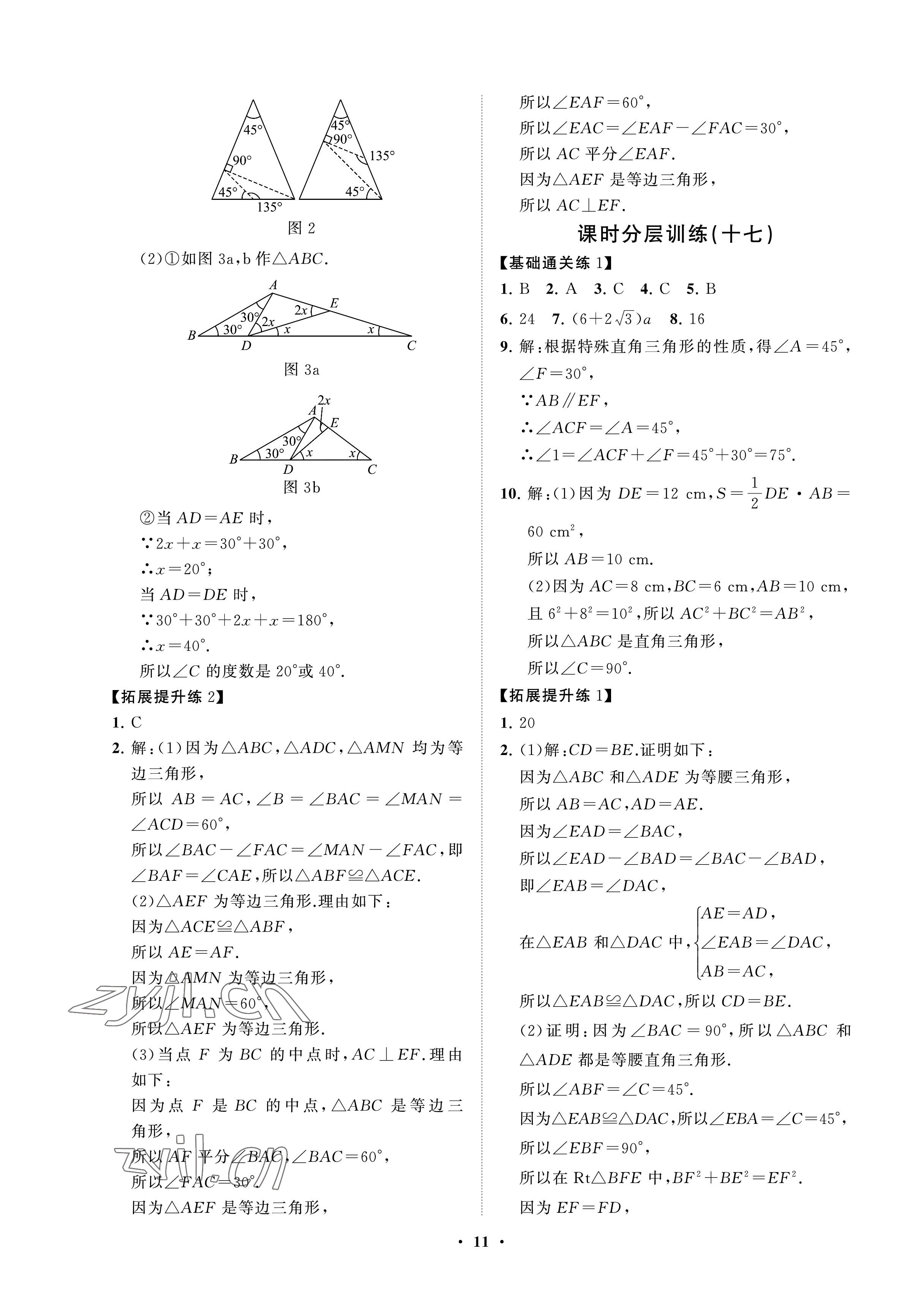 2023年同步练习册分层卷七年级数学下册鲁教版54制 参考答案第11页