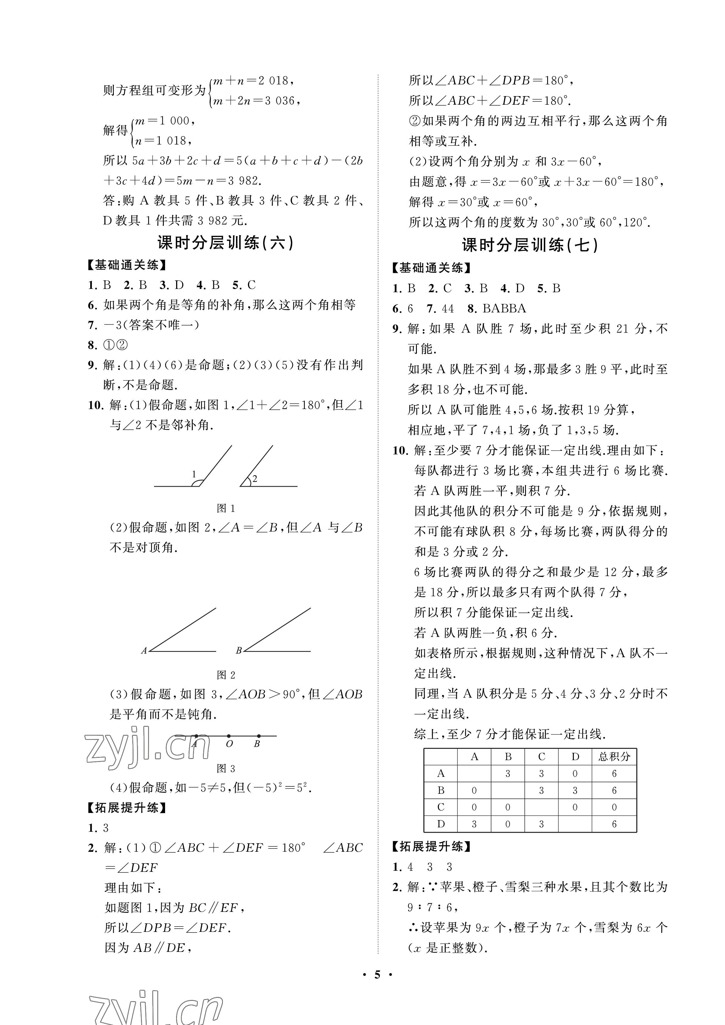 2023年同步練習(xí)冊(cè)分層卷七年級(jí)數(shù)學(xué)下冊(cè)魯教版54制 參考答案第5頁