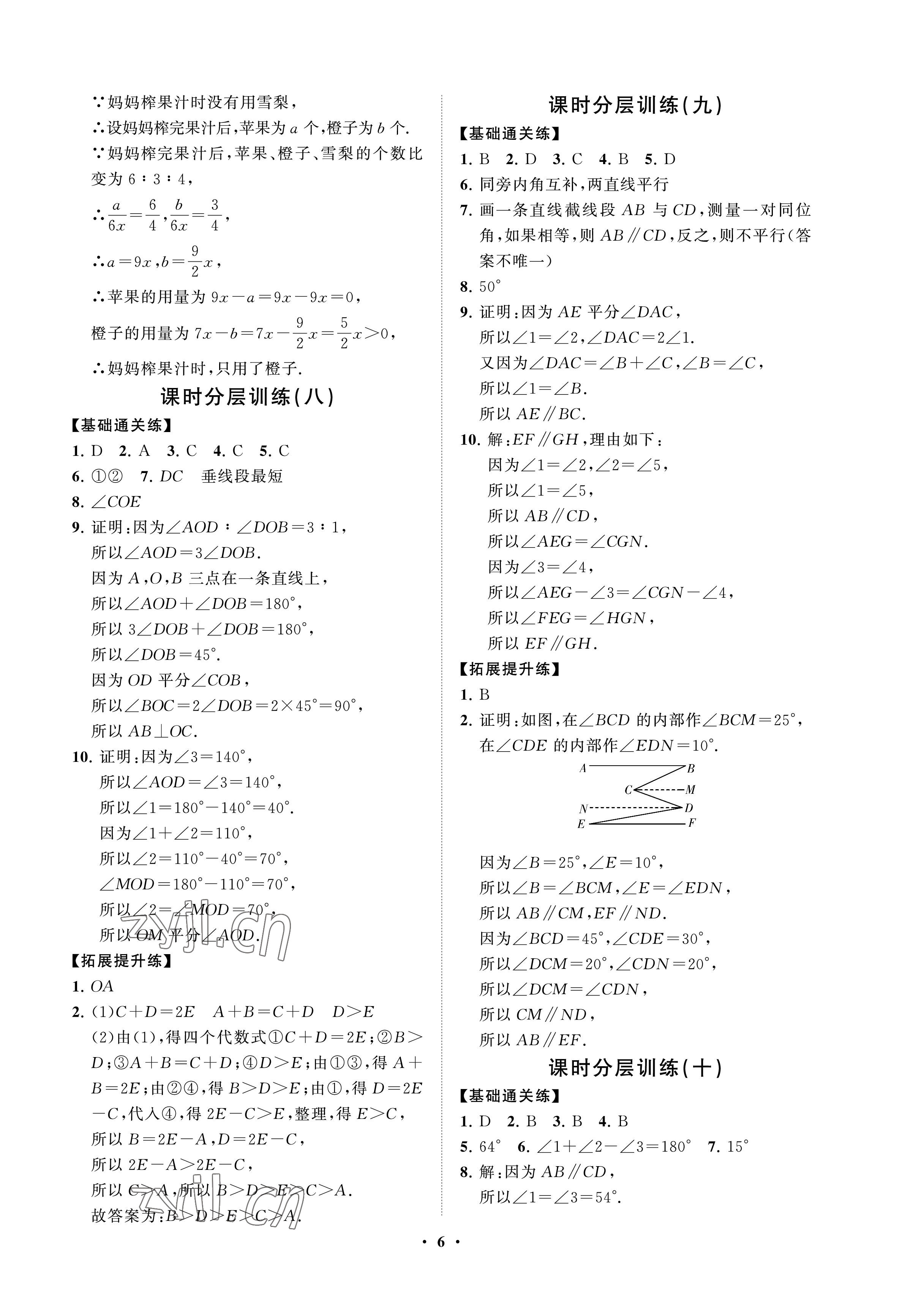 2023年同步练习册分层卷七年级数学下册鲁教版54制 参考答案第6页