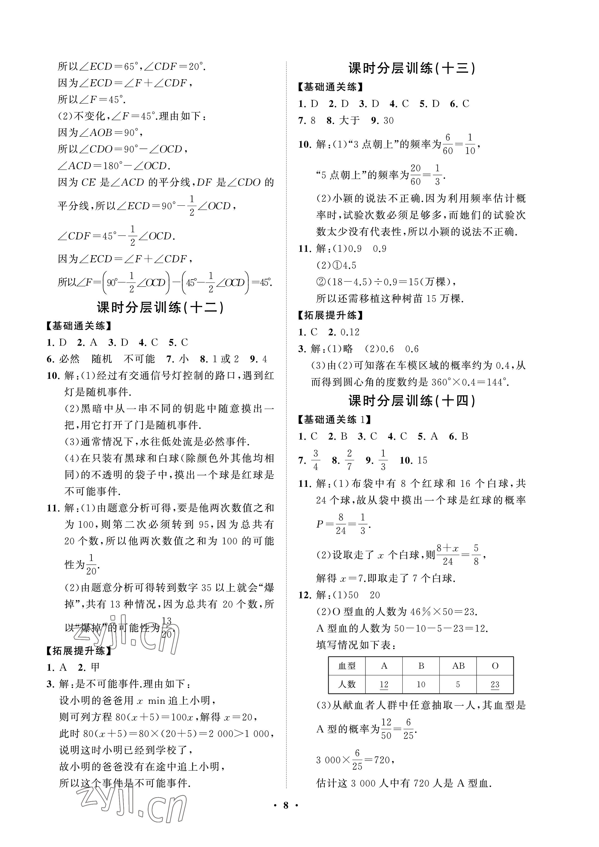 2023年同步練習冊分層卷七年級數學下冊魯教版54制 參考答案第8頁