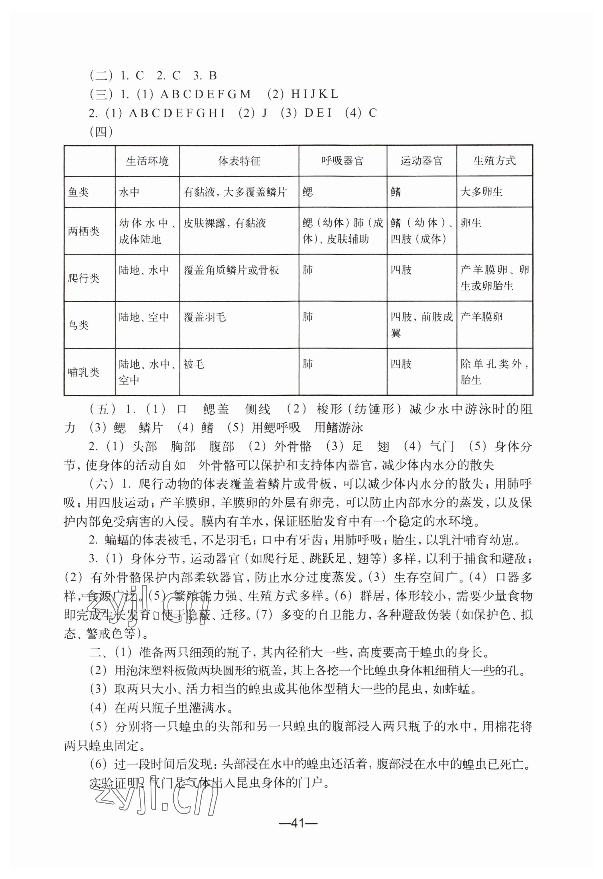 2023年练习部分七年级生命科学第二册沪教版54制 参考答案第7页