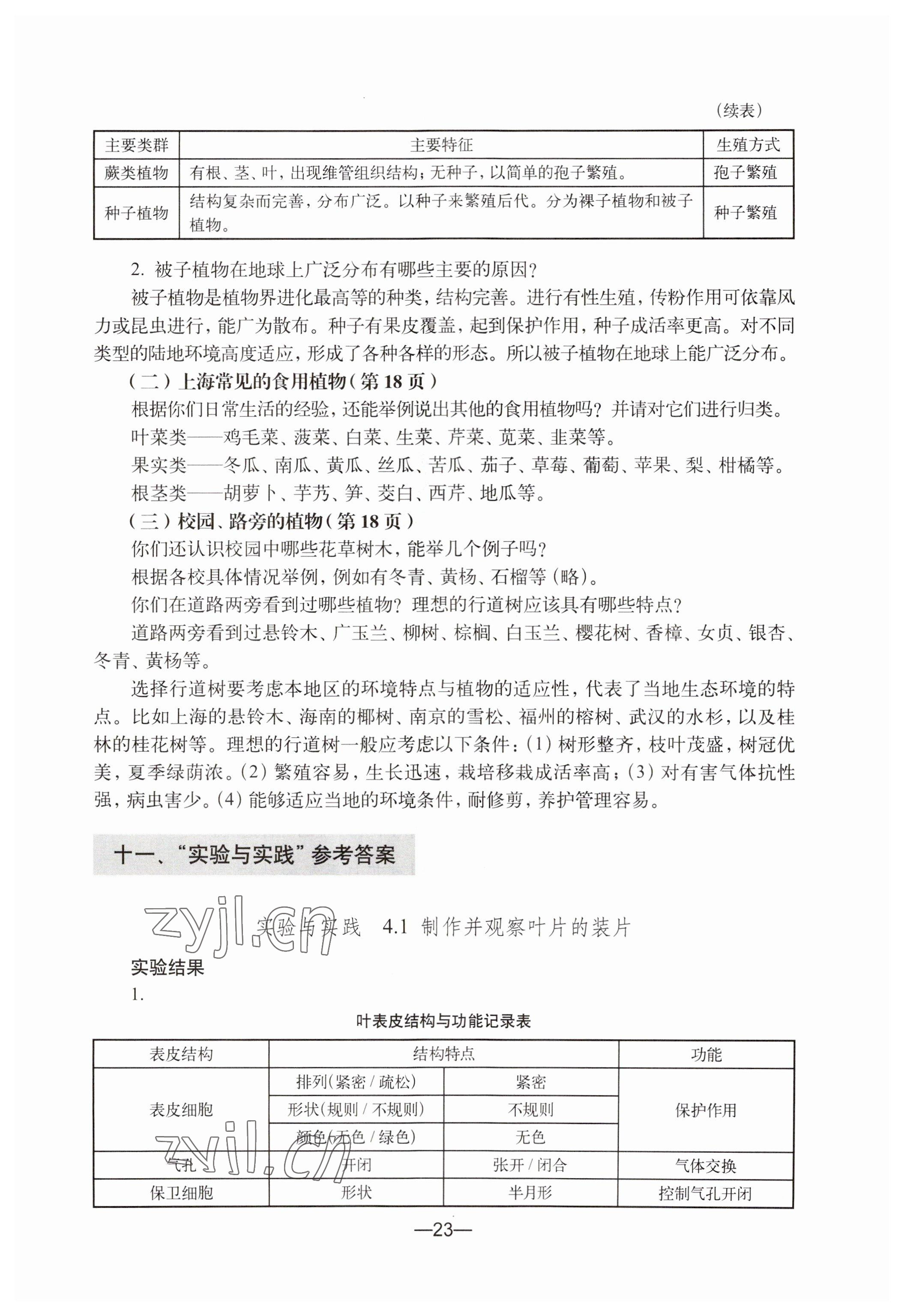 2023年练习部分七年级生命科学第二册沪教版54制 参考答案第3页