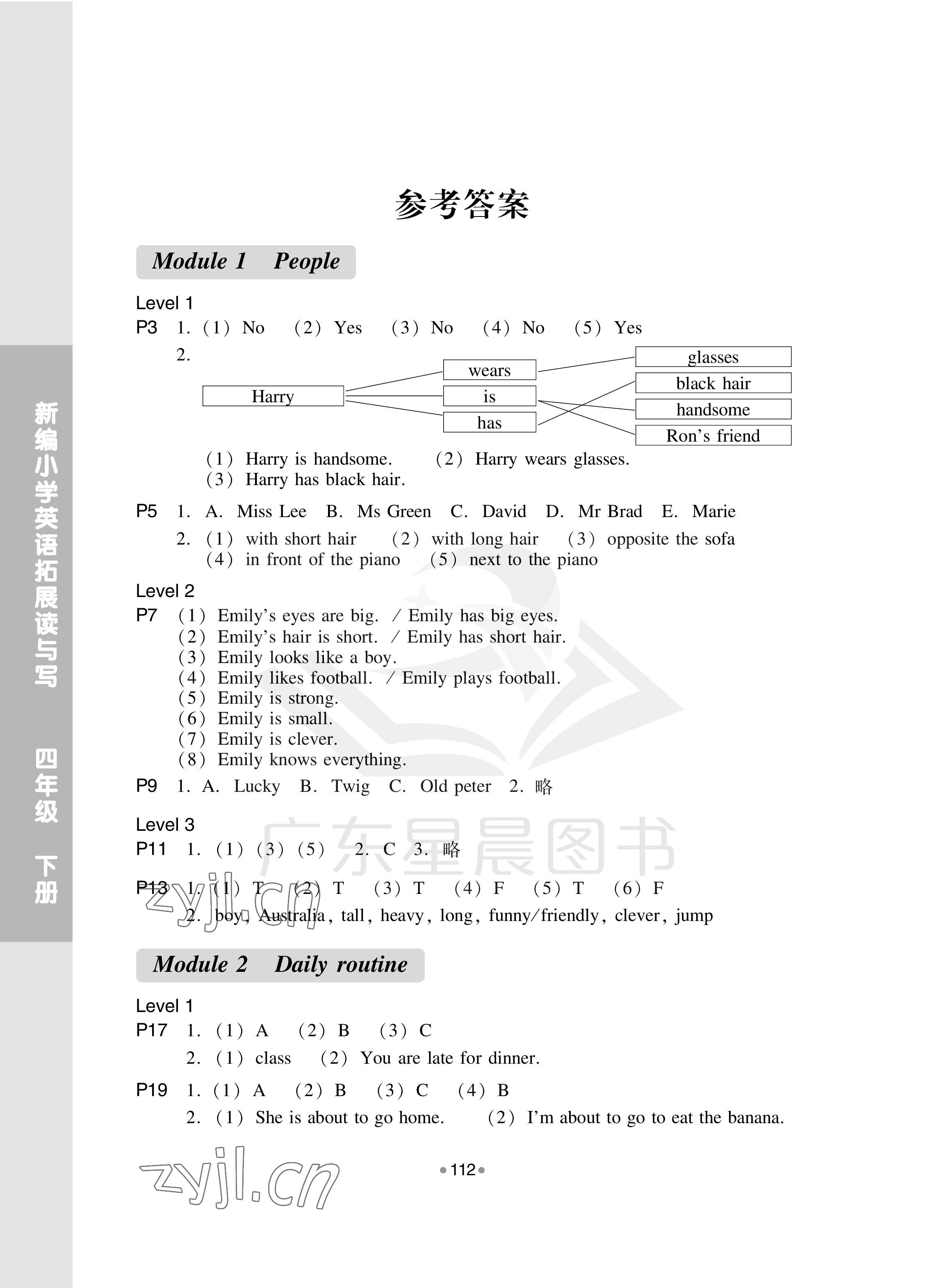 2023年拓展讀與寫四年級英語下冊教科版 參考答案第1頁