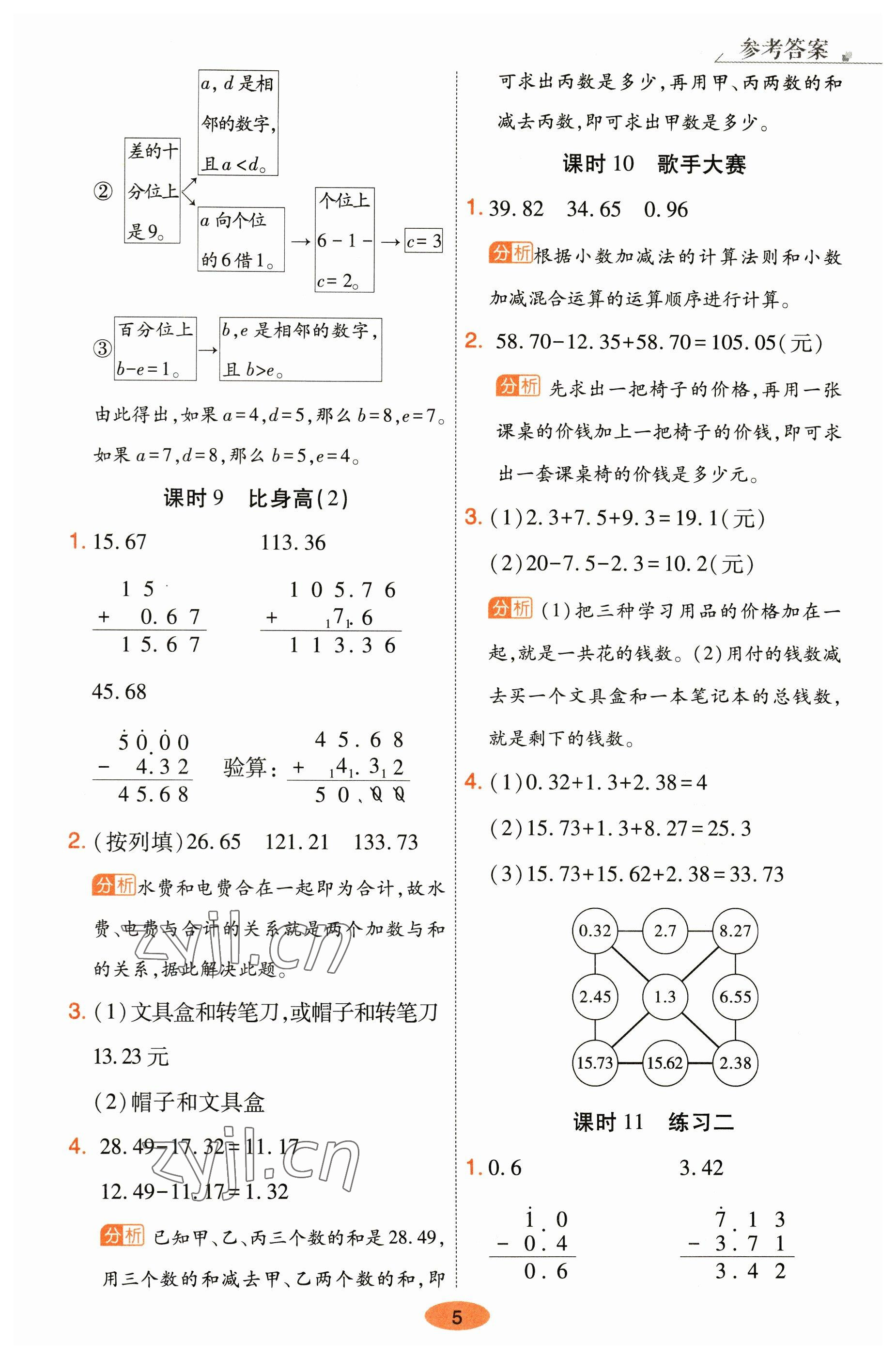 2023年黃岡同步練一日一練四年級(jí)數(shù)學(xué)下冊(cè)北師大版 參考答案第5頁(yè)