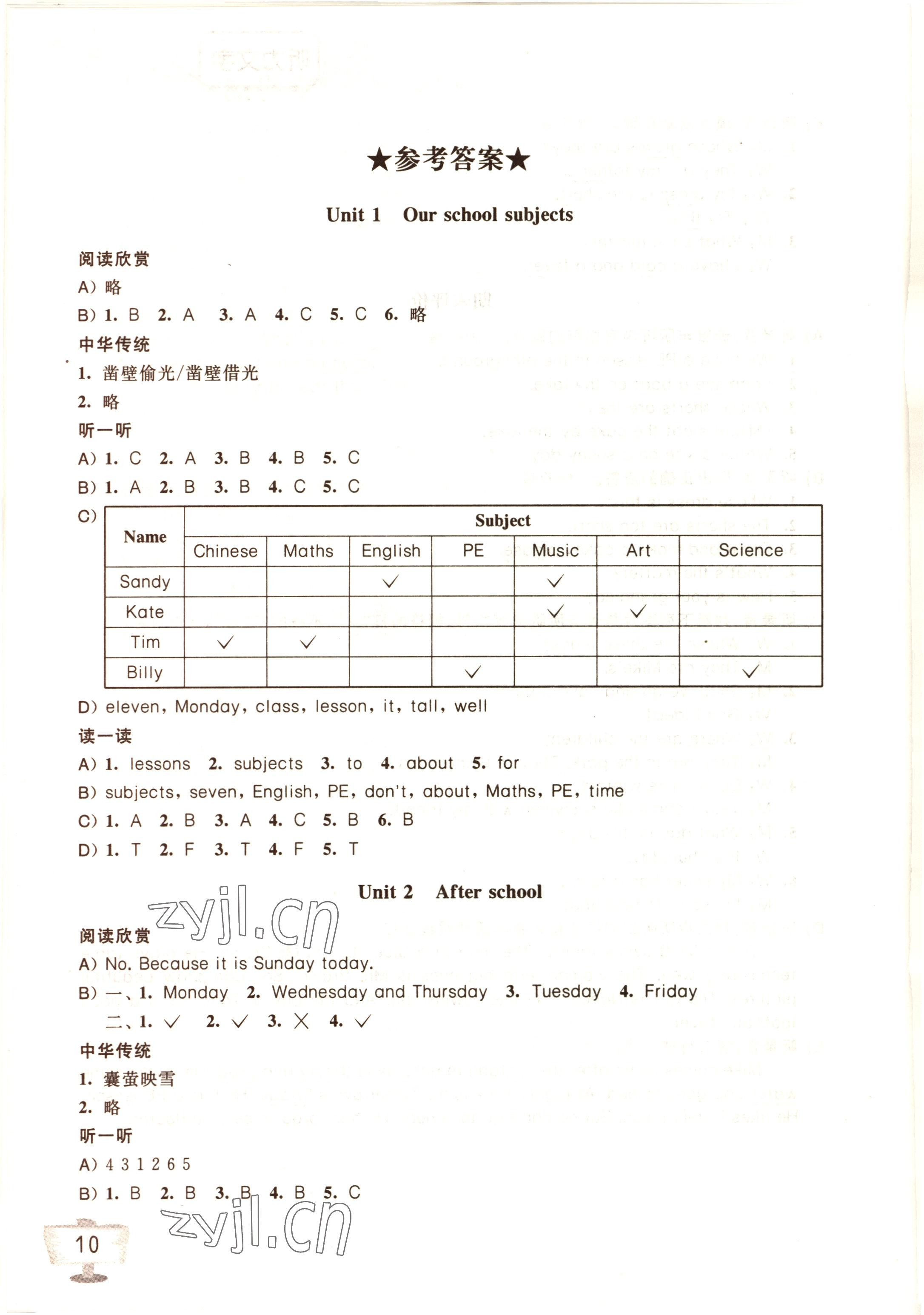 2023年英语听读空间四年级下册 参考答案第1页