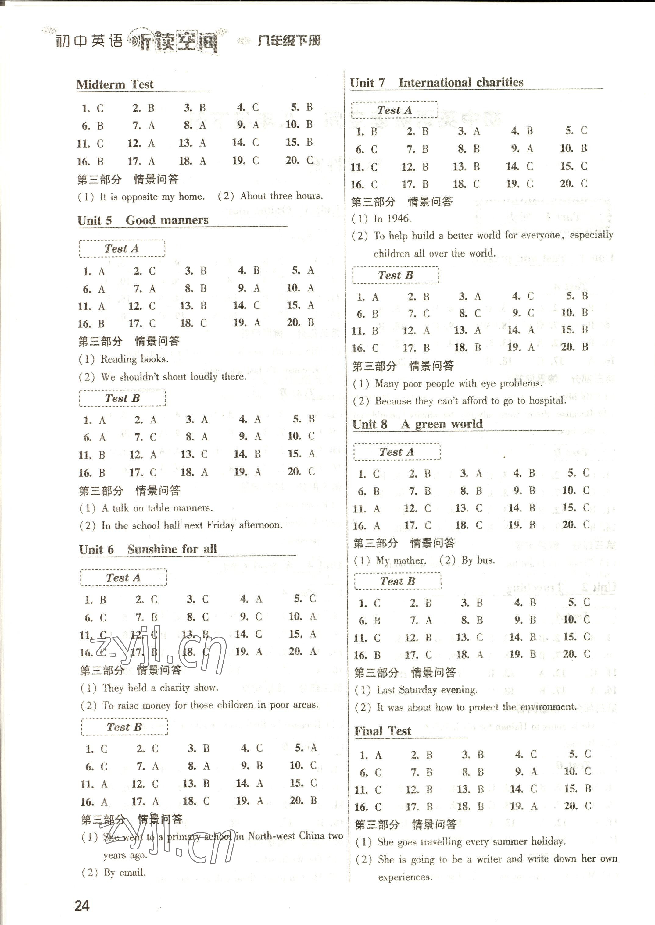 2023年初中英語聽讀空間八年級下冊譯林版 參考答案第2頁