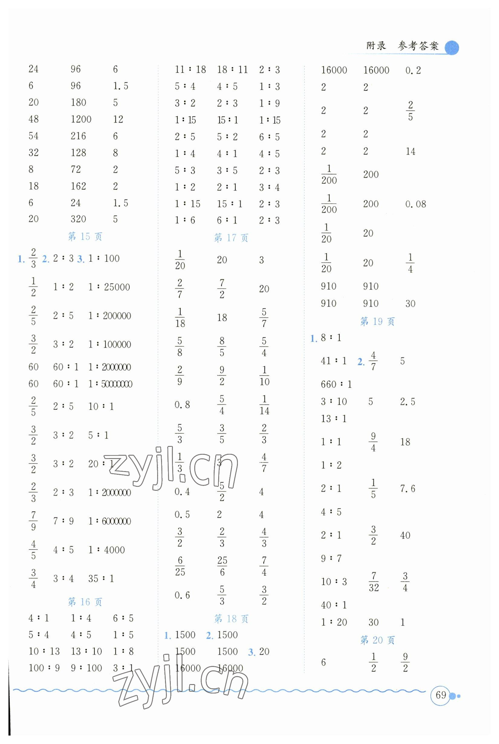 2023年黄冈小状元口算速算练习册六年级数学下册北师大版 第3页