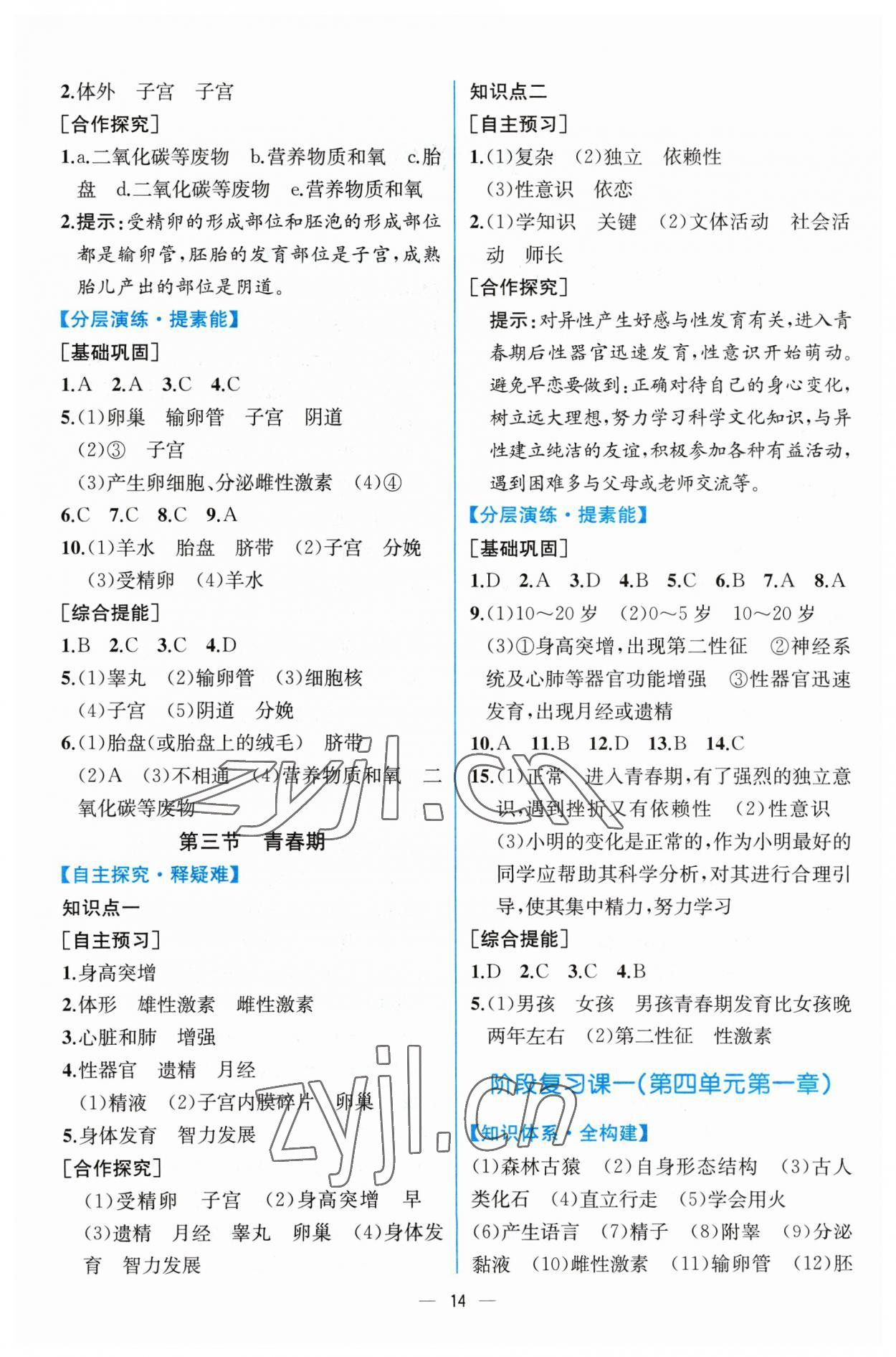 2023年同步导学案课时练七年级生物下册人教版 第2页