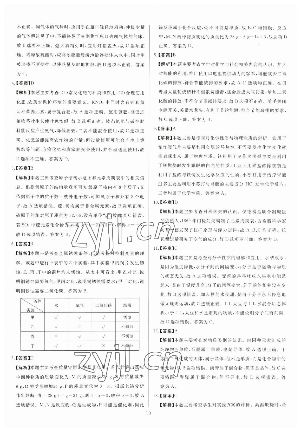 2023年中考精確制導化學河北專版 參考答案第10頁