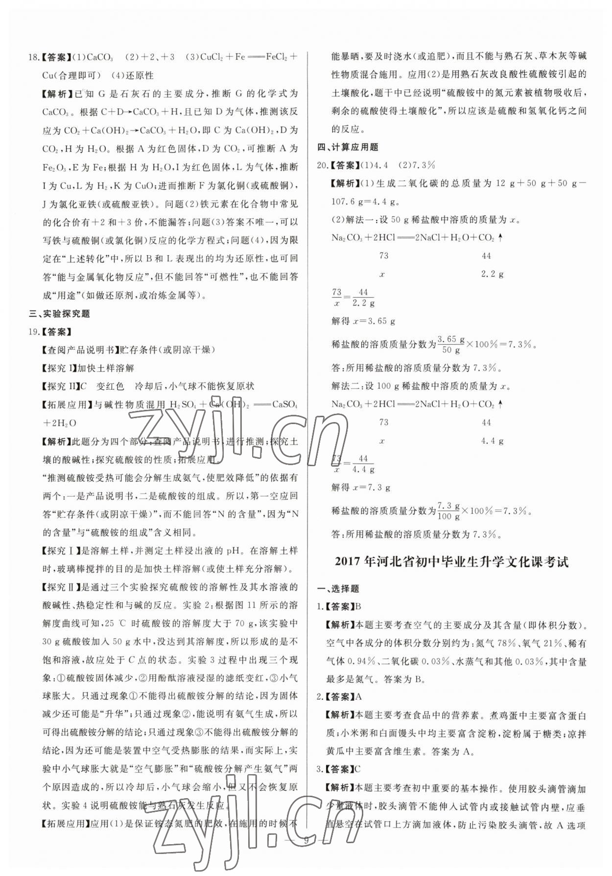 2023年中考精確制導(dǎo)化學(xué)河北專版 參考答案第9頁(yè)