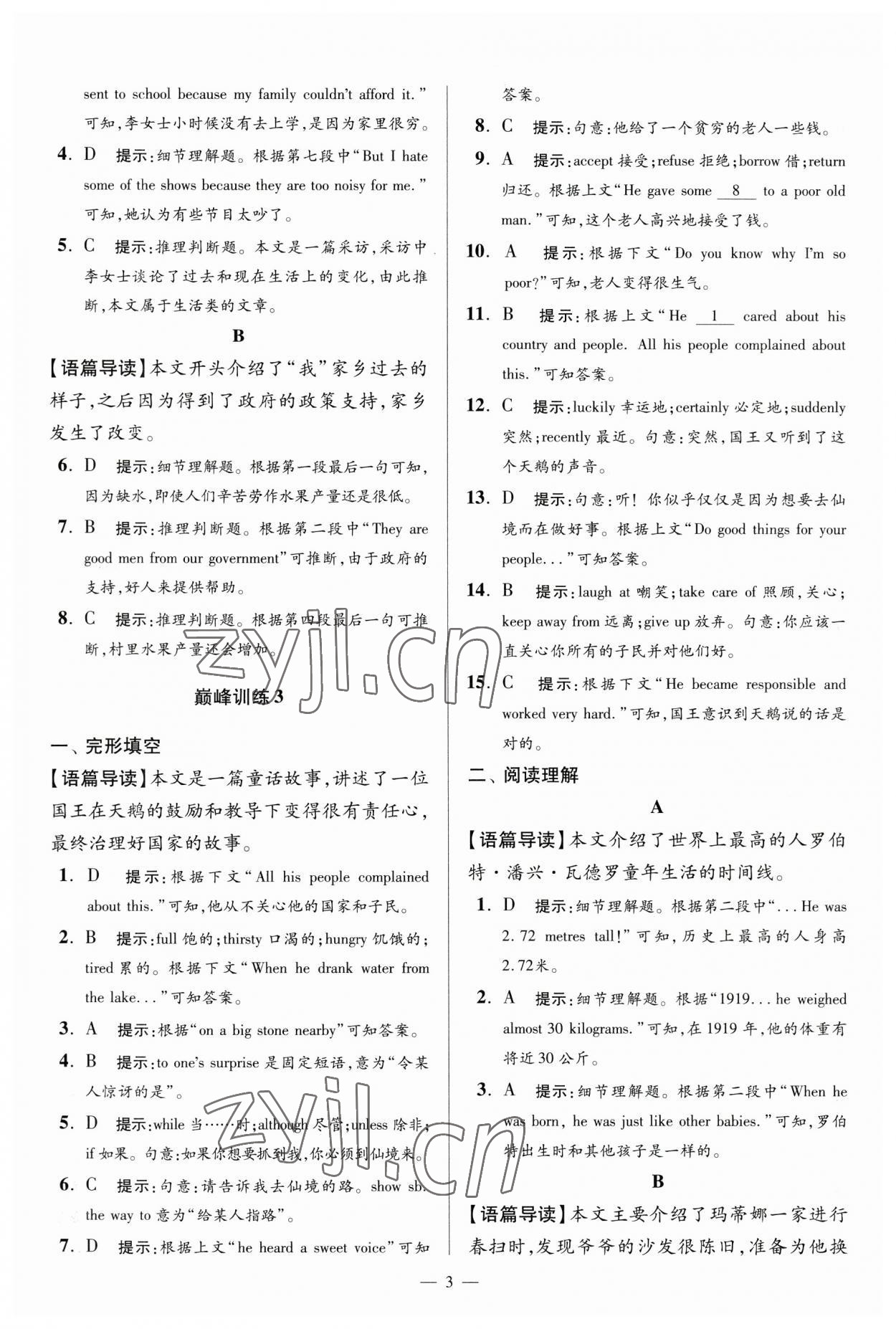 2023年小題狂做八年級(jí)英語下冊(cè)譯林版巔峰版 參考答案第3頁