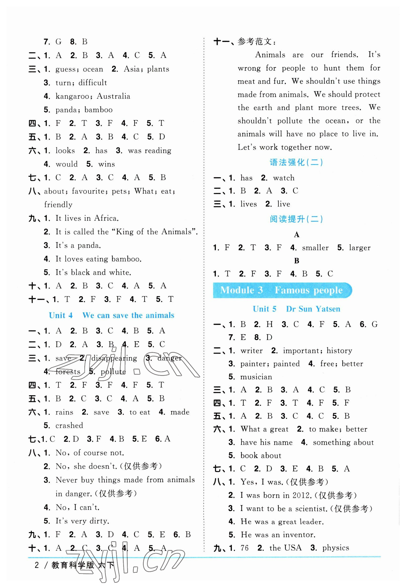 2023年陽(yáng)光同學(xué)課時(shí)優(yōu)化作業(yè)六年級(jí)英語(yǔ)下冊(cè)教育科學(xué)版 參考答案第2頁(yè)