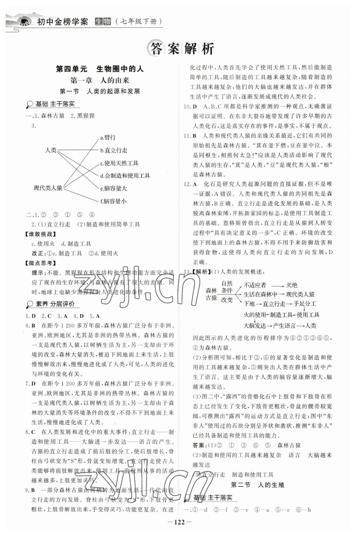 2023年世纪金榜金榜学案七年级生物下册人教版河南专版 参考答案第1页