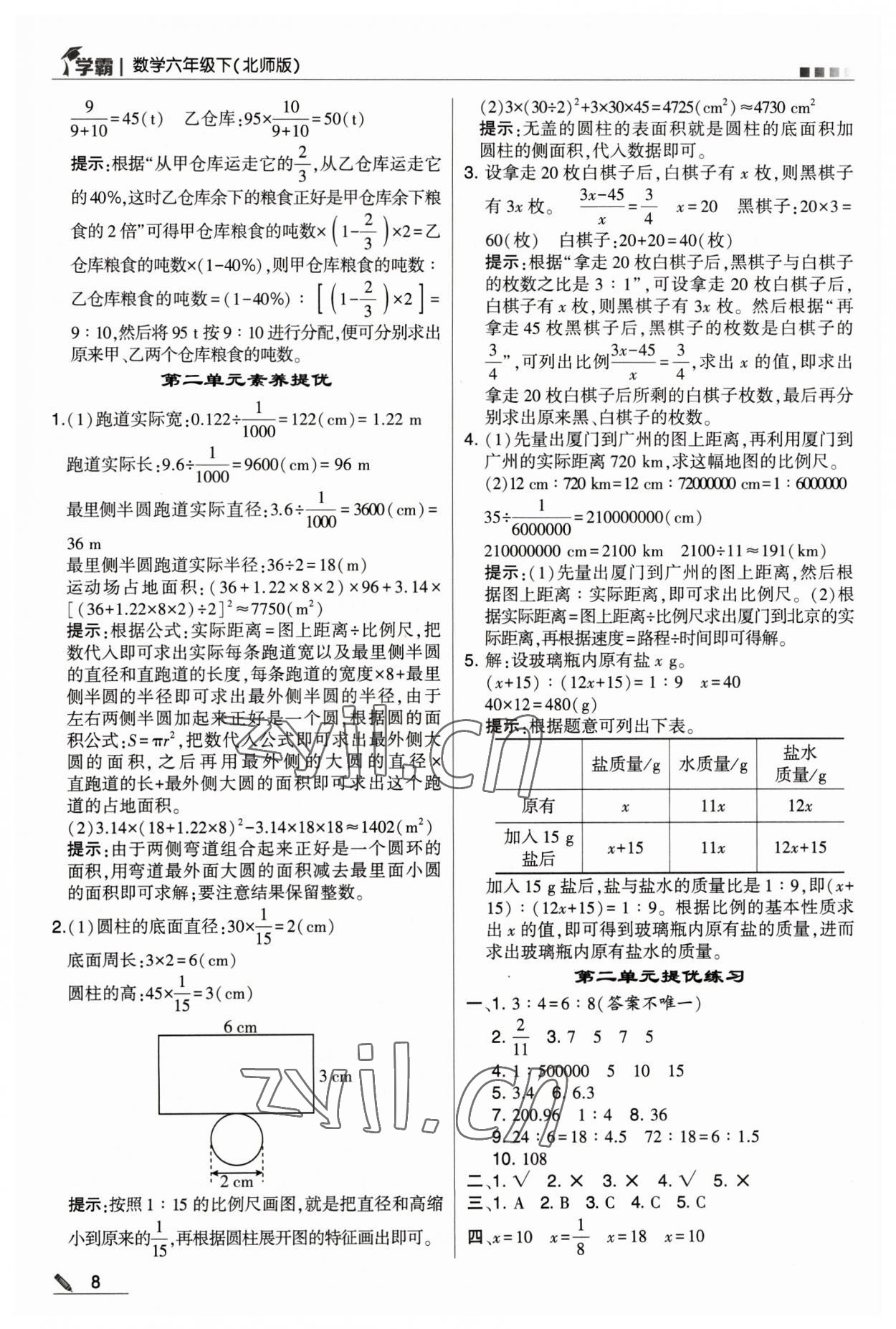 2023年乔木图书学霸六年级数学下册北师大版 参考答案第8页