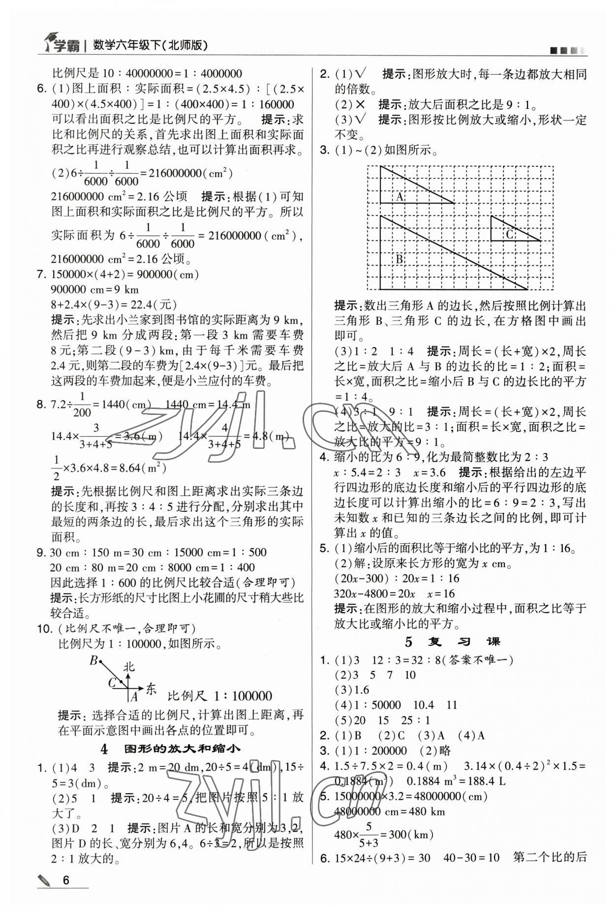 2023年乔木图书学霸六年级数学下册北师大版 参考答案第6页